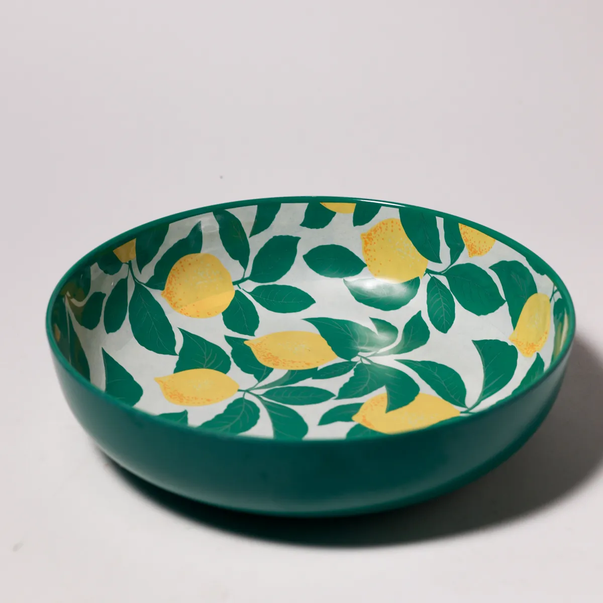 Teal Green Melamine Lemon Print Serving Bowl