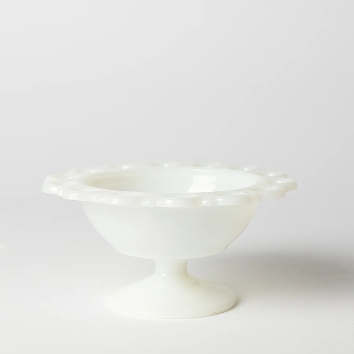 White Milk Glass Pedestal Bowl with Lattice Edge