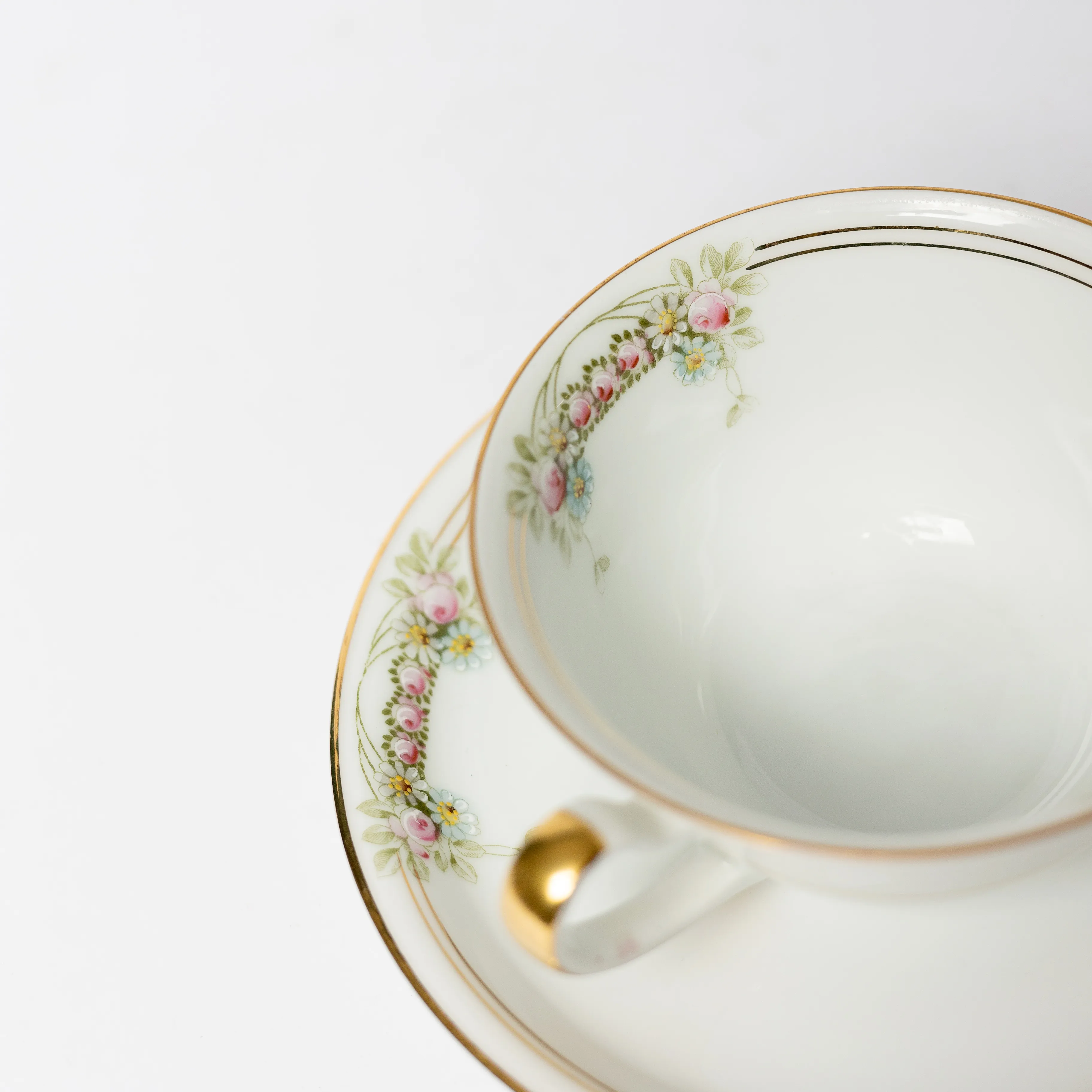 Krautheim Selb Bavaria Saucer Fine China Simple Pink Flowers Gold Paint around the rim