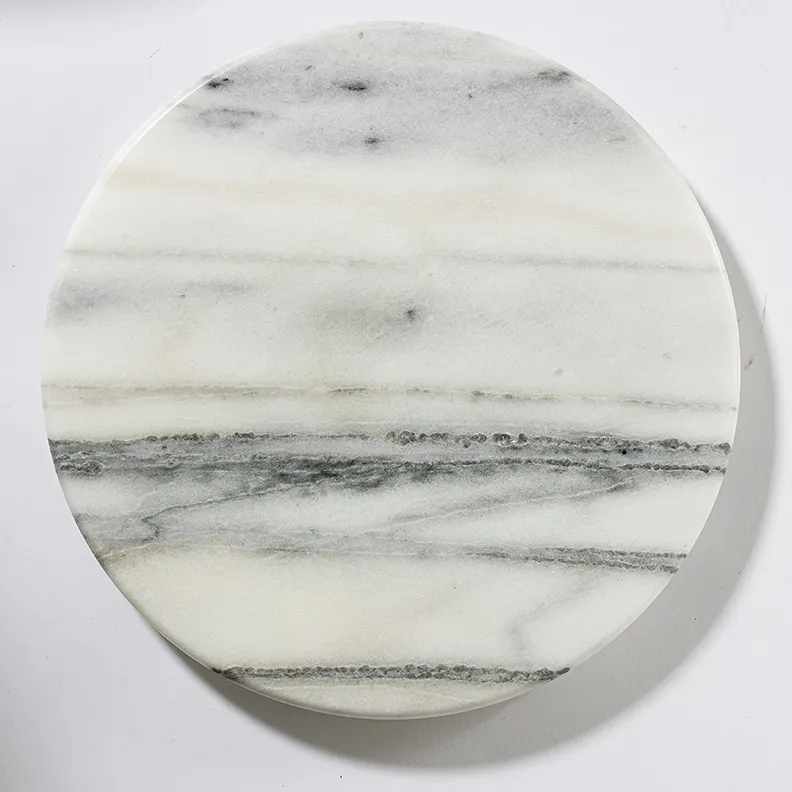 Medium round White with Gray Veining Marble Lazy Susan 