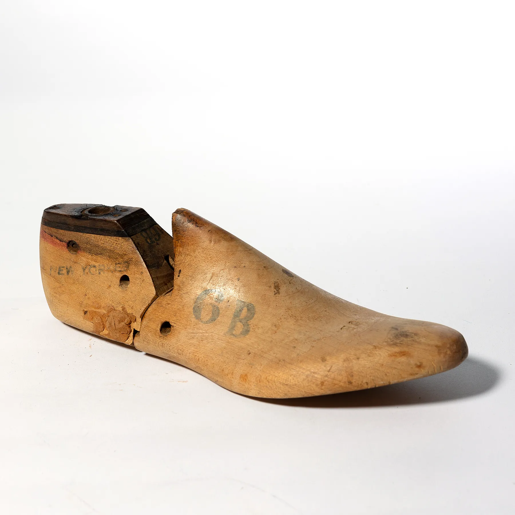Large Antique Shoe Wood Form New York - 10.5" x 3.25"