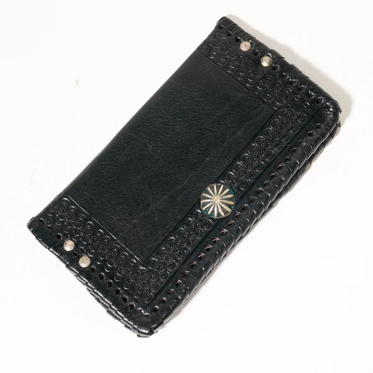 Vintage Black Tooled Leather Western Concho Wallet