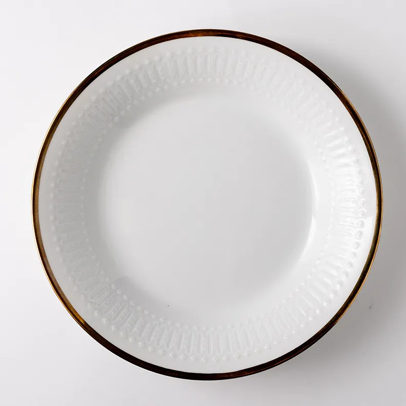 White Pasta Bowl Textured Rim and Gold Trim