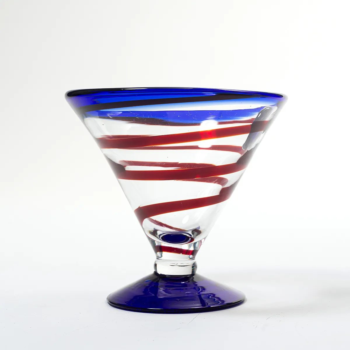 Royal Caribbean Kosta Boda Cobalt Blue and Red Glass Swirl - 4.5" x 5"