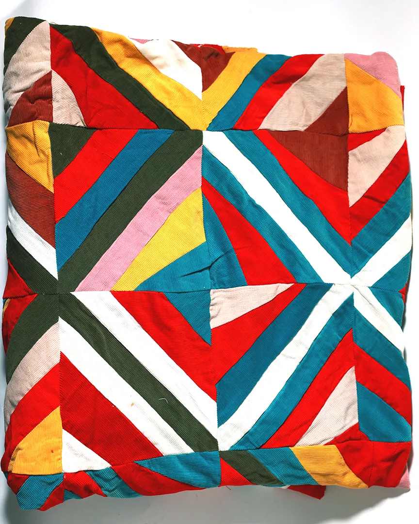 Vintage 1970s Gamma Busting Corduroy Patchwork Geometric Quilt