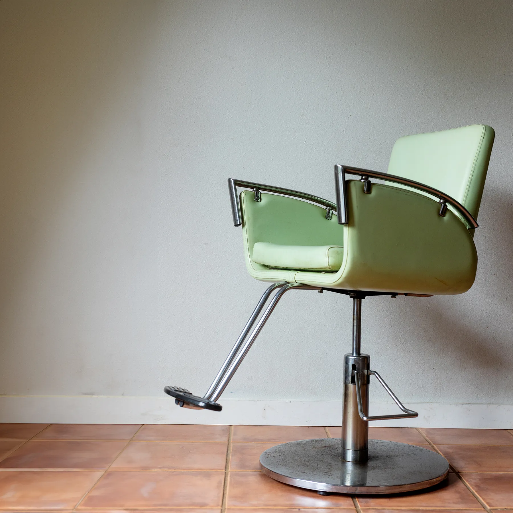 Vintage Mint Green Leather Barber's Chair