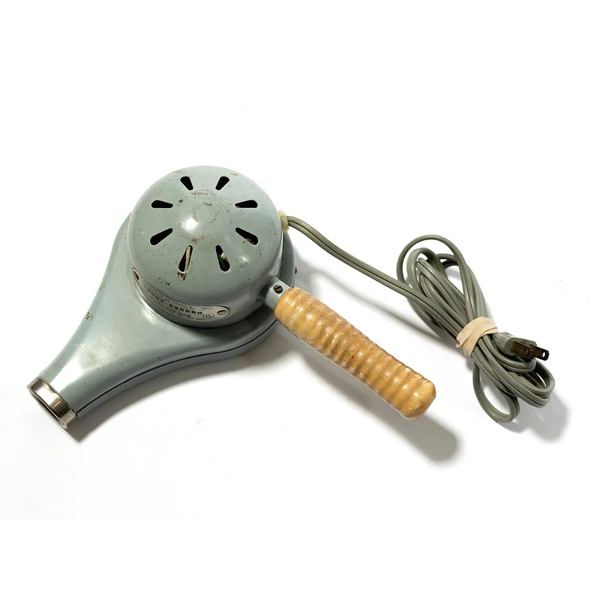 1050 Hair Dryer 1950 Gray, Steel, Green - Wood Handle - 9" x 3.5"