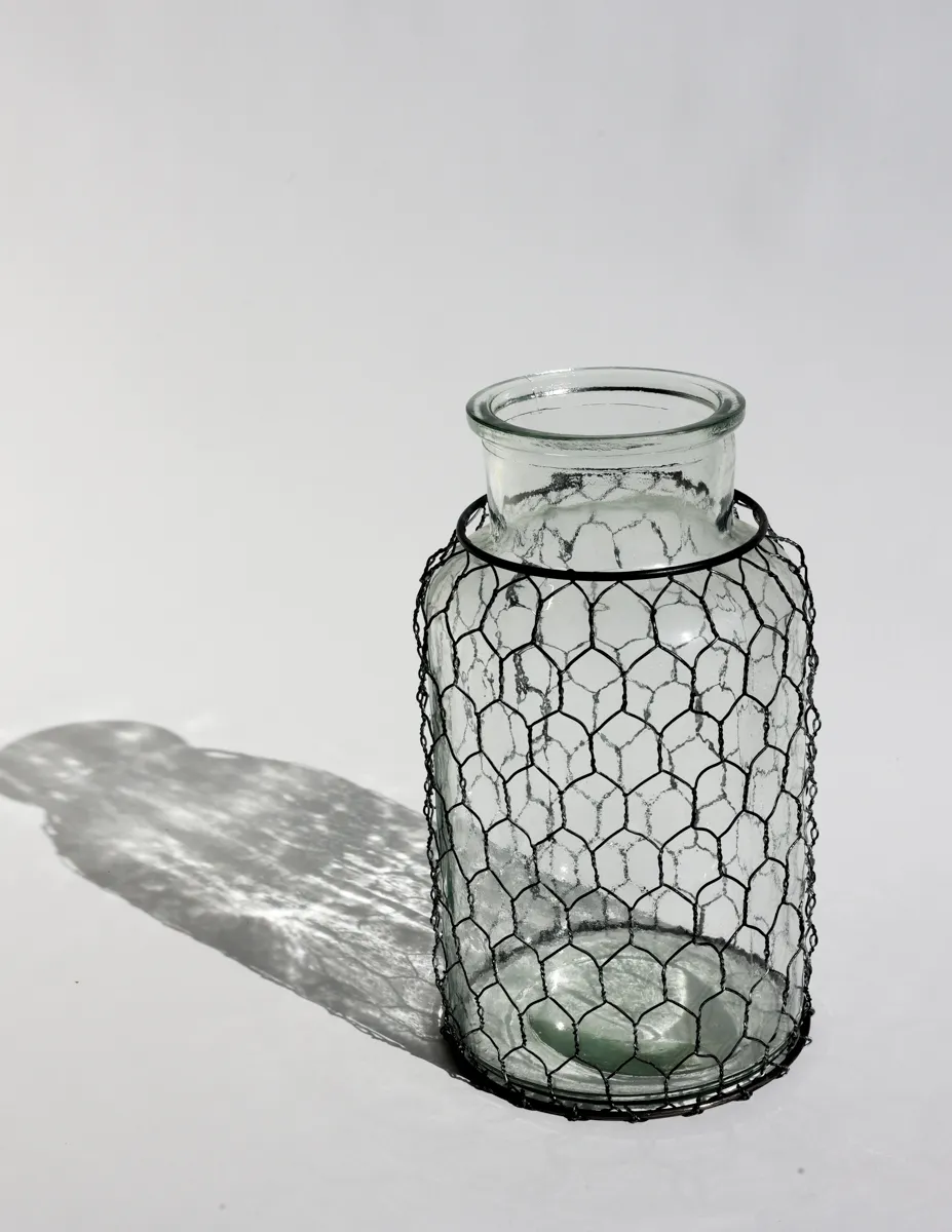 Clear Glass Jar with Chicken Wire