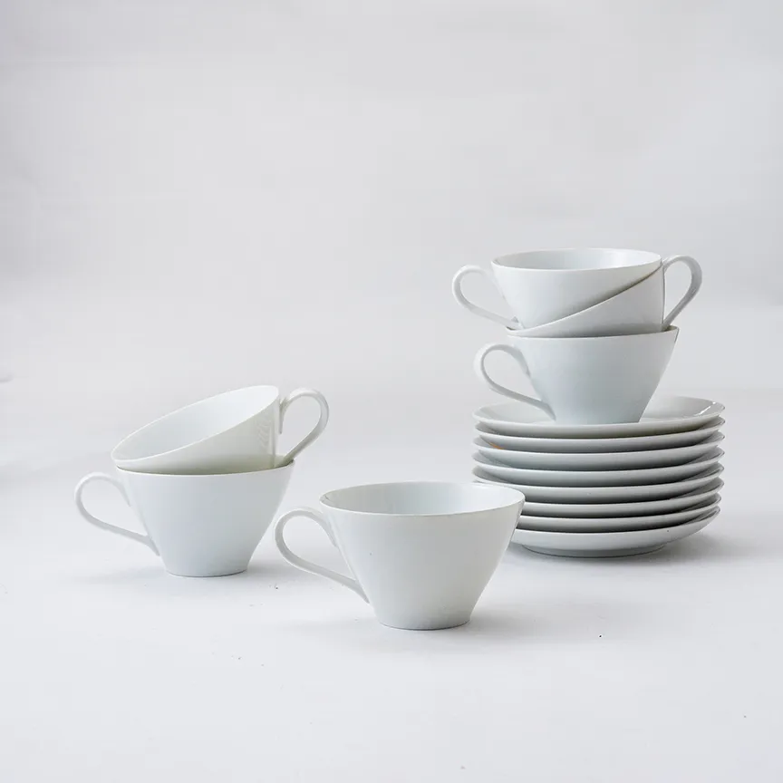 White Noritake China Cups & Saucers - Cups 2.5" x 4" Saucers 6" 