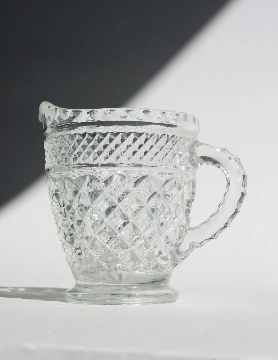 Vintage Clear Diamond Cut Pressed Glass Creamer Pitcher