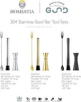 Silver and Black Muddler Bar Tool with black plastic stopper