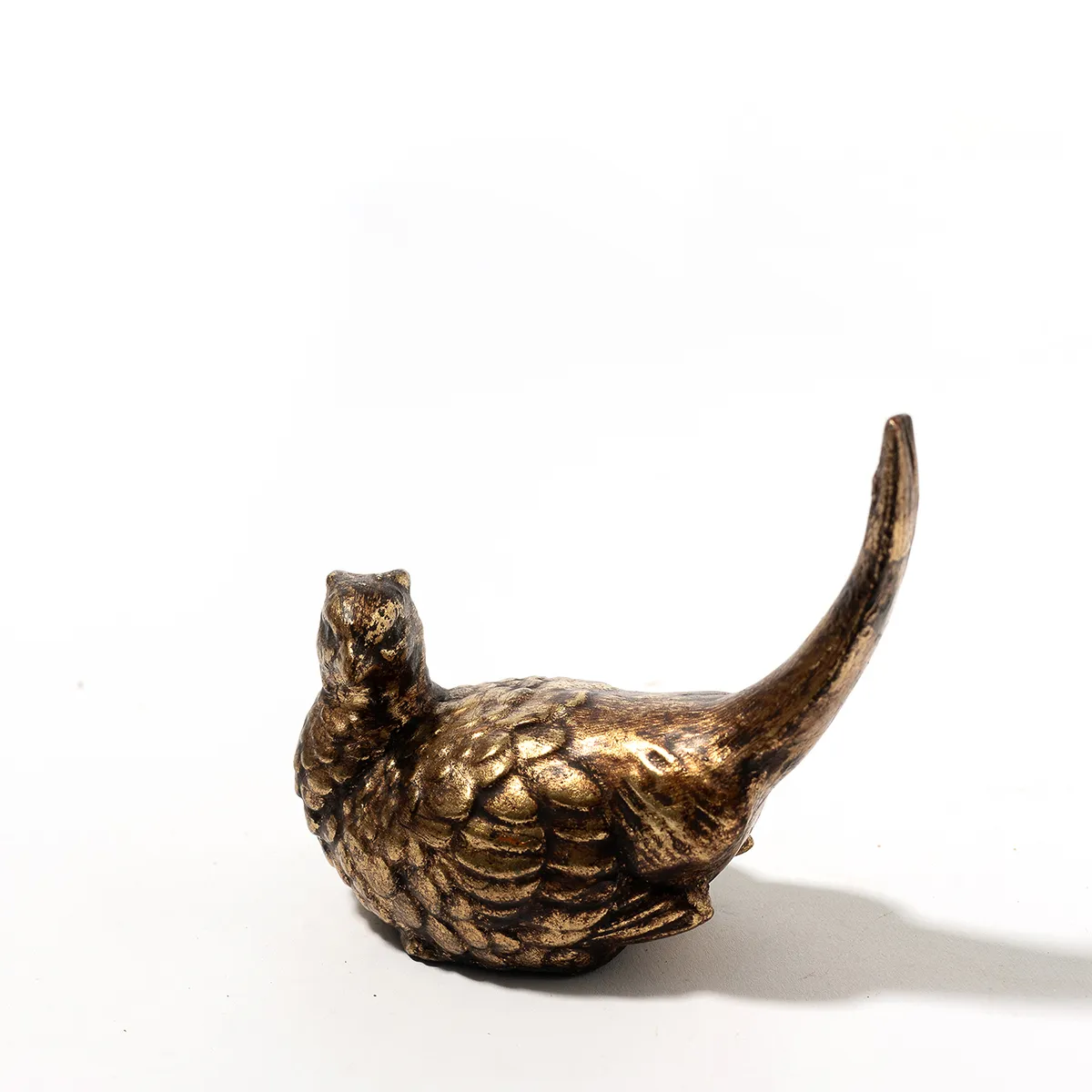 Ceramic Pheasant Bird Figurines Gold Statuette - 6" x 2.75"