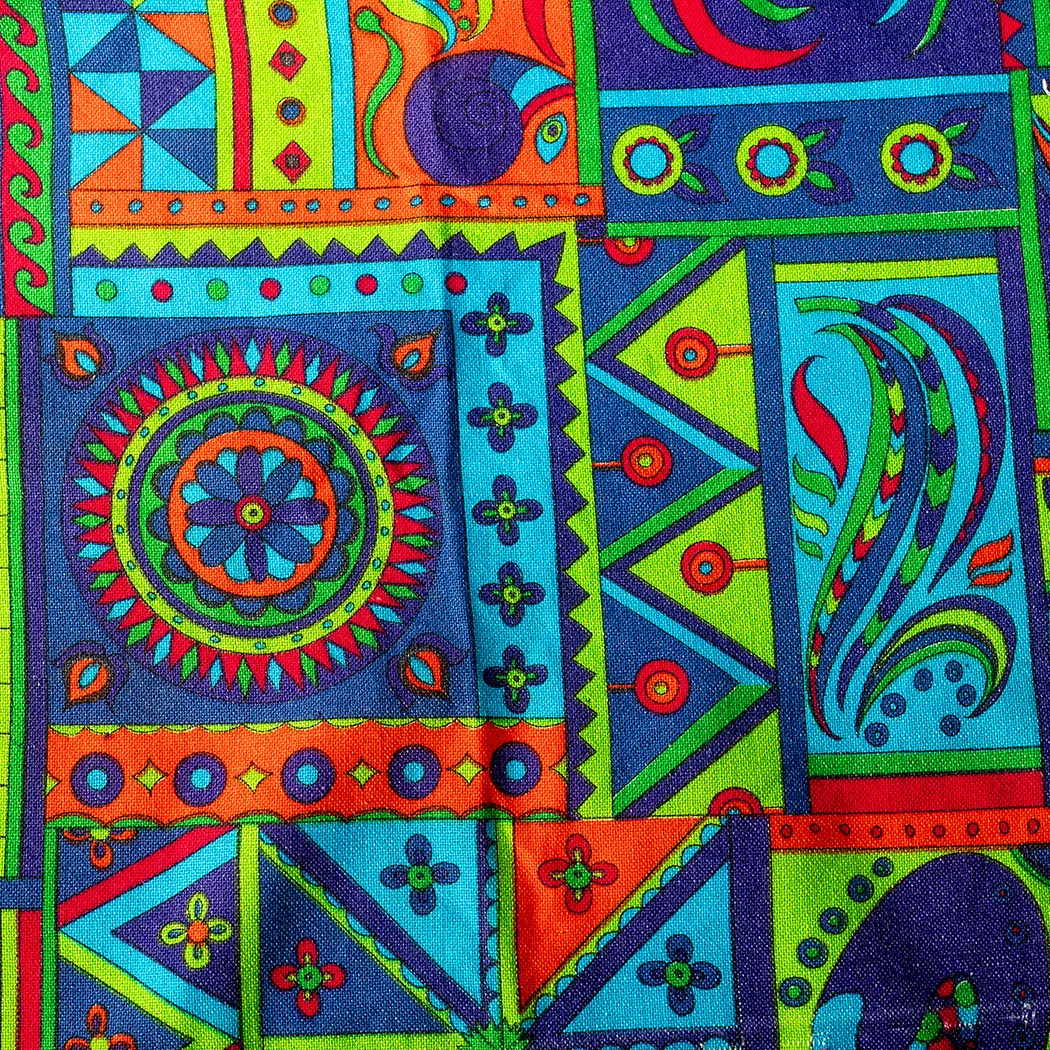 Vintage Fabric Psychedelic 60s Blue Red Aqua Navy - 26" x 33"