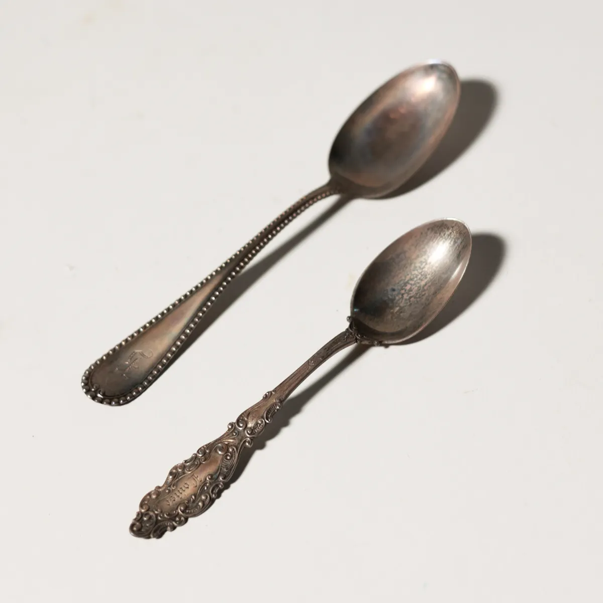Mismatched Antique Victorian Silver Engraved Teaspoons