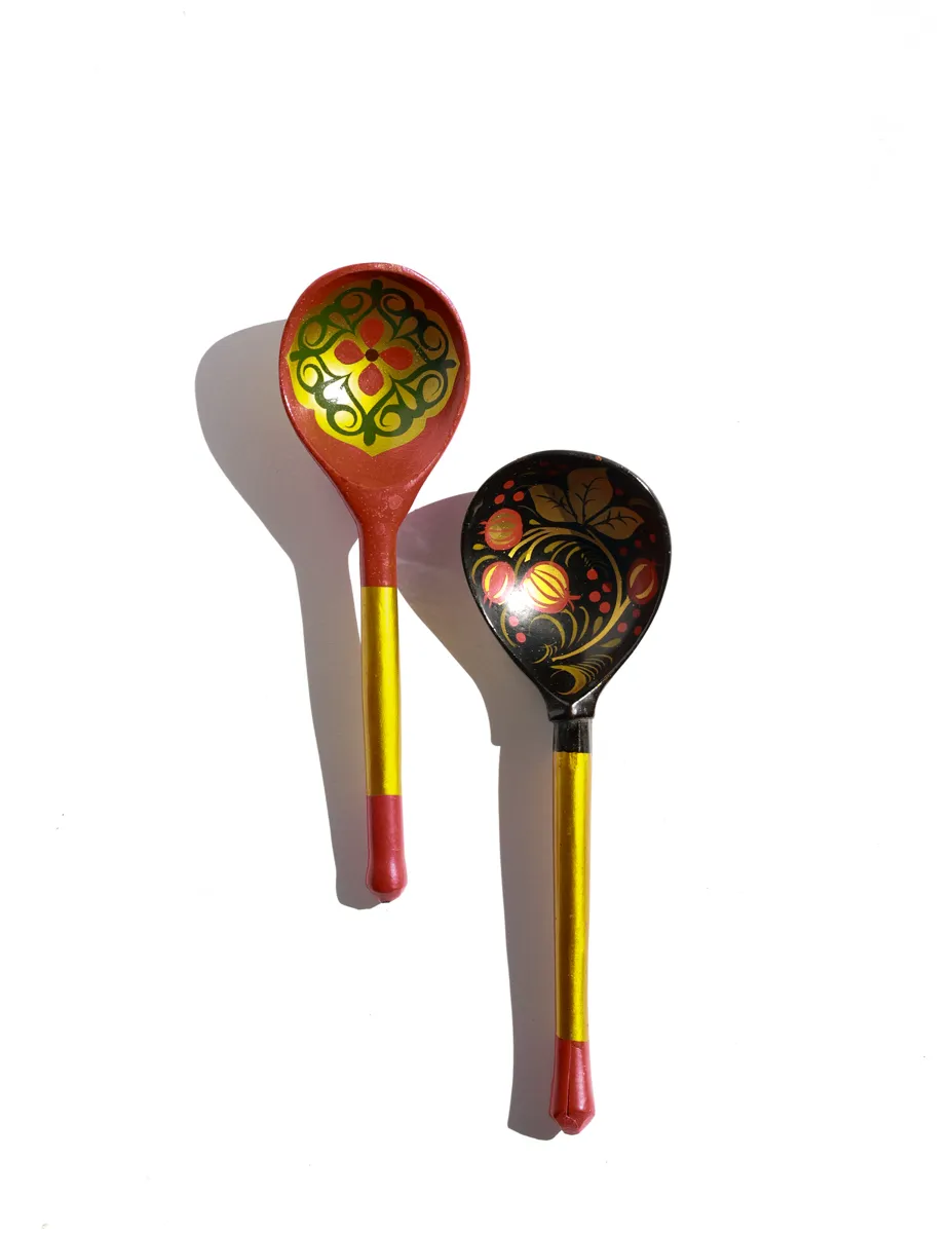 Russian Vintage Hand Made Wooden Folk Art Spoons