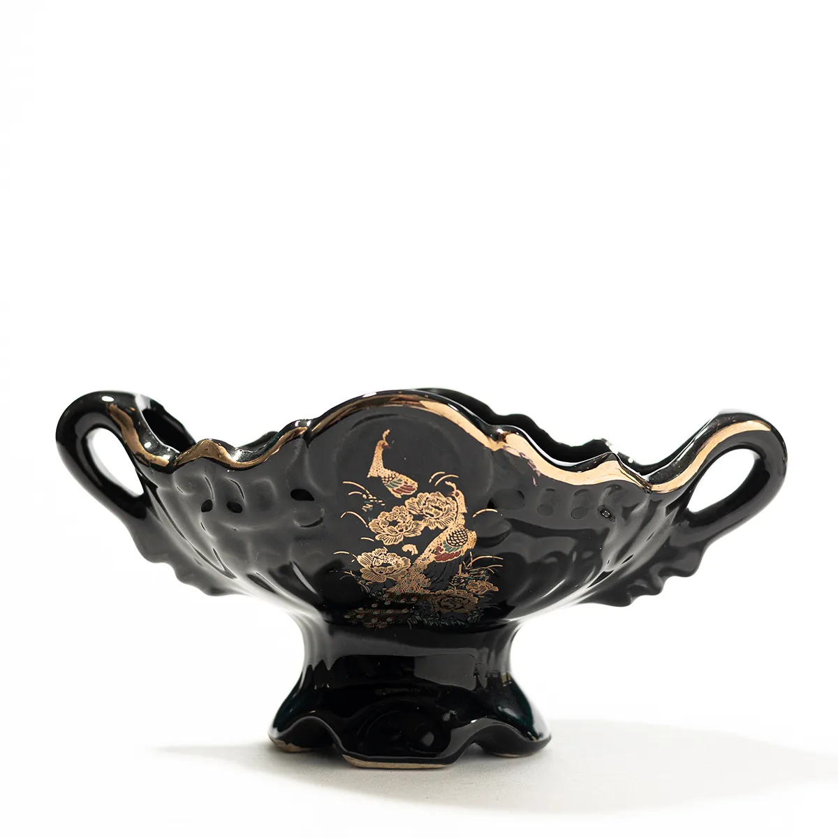 Black Porcelain Trinket Dish, Candy, Asian inspired - 7.5" x 3.5"