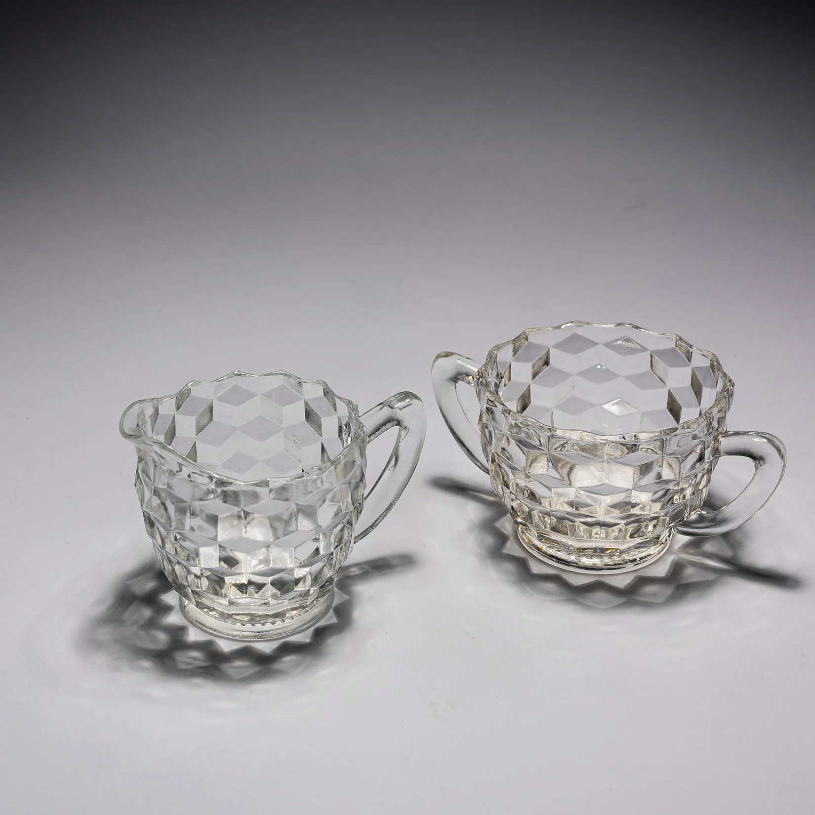 Fostoria Set Sugar and Creamer - cream 2.5" x 3" Sugar 2.5" x 5.5"