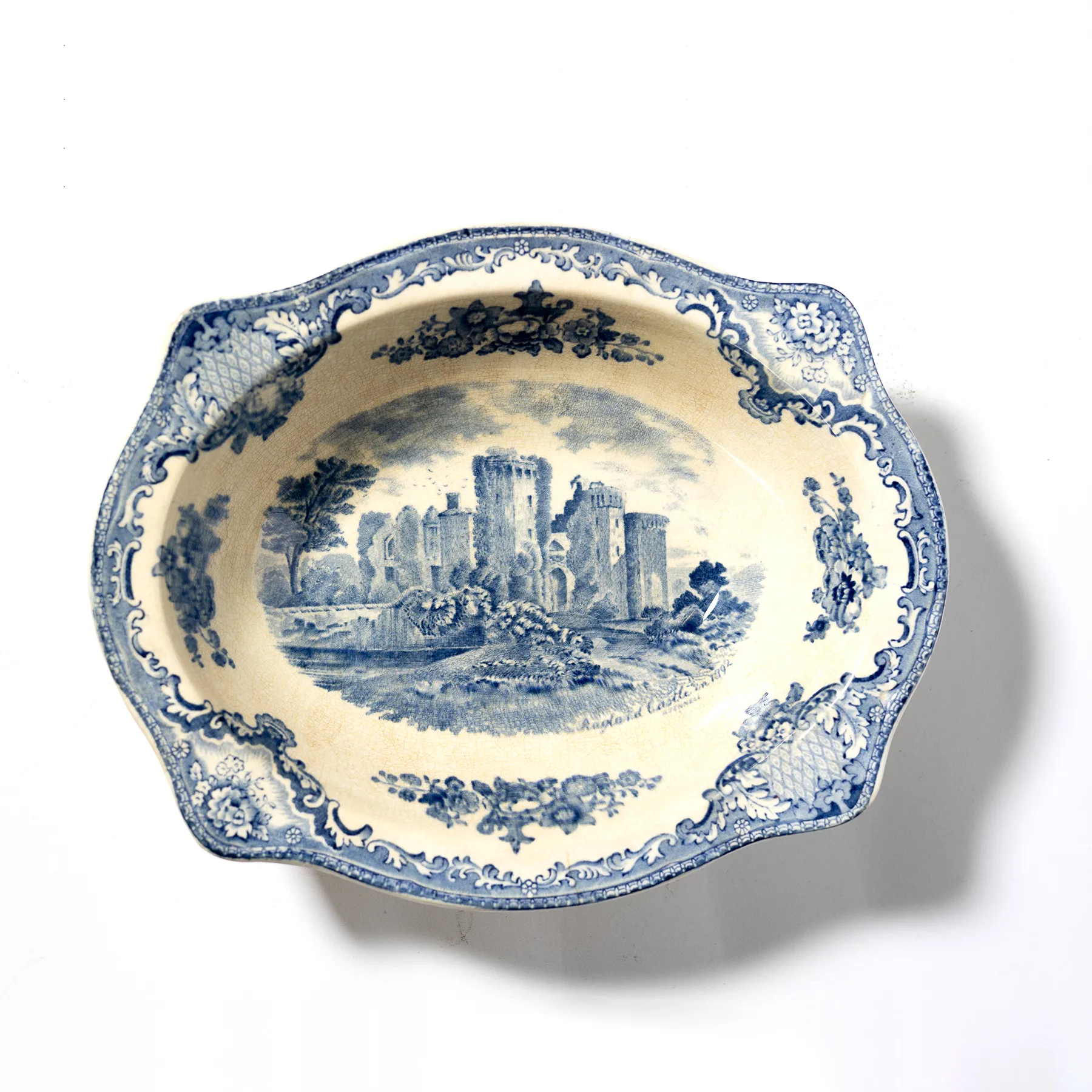 Antique Vegetable bowl Blue Johnson Brothers china from England Ragland Castle -  2.25" x 9" x 7.25"