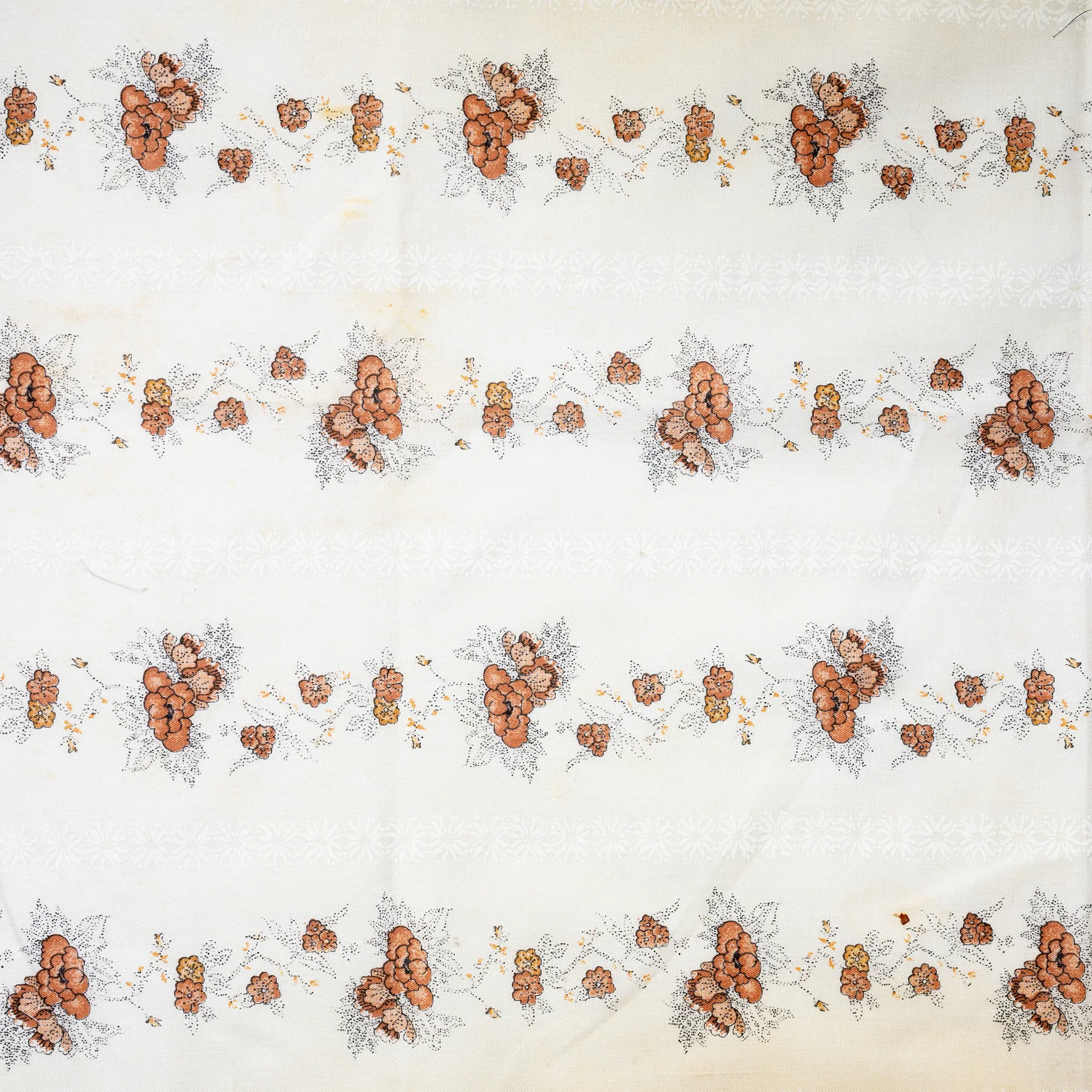 Vintage Fabric Flowered Orange and Brown Pillow Case - 40" x 30"