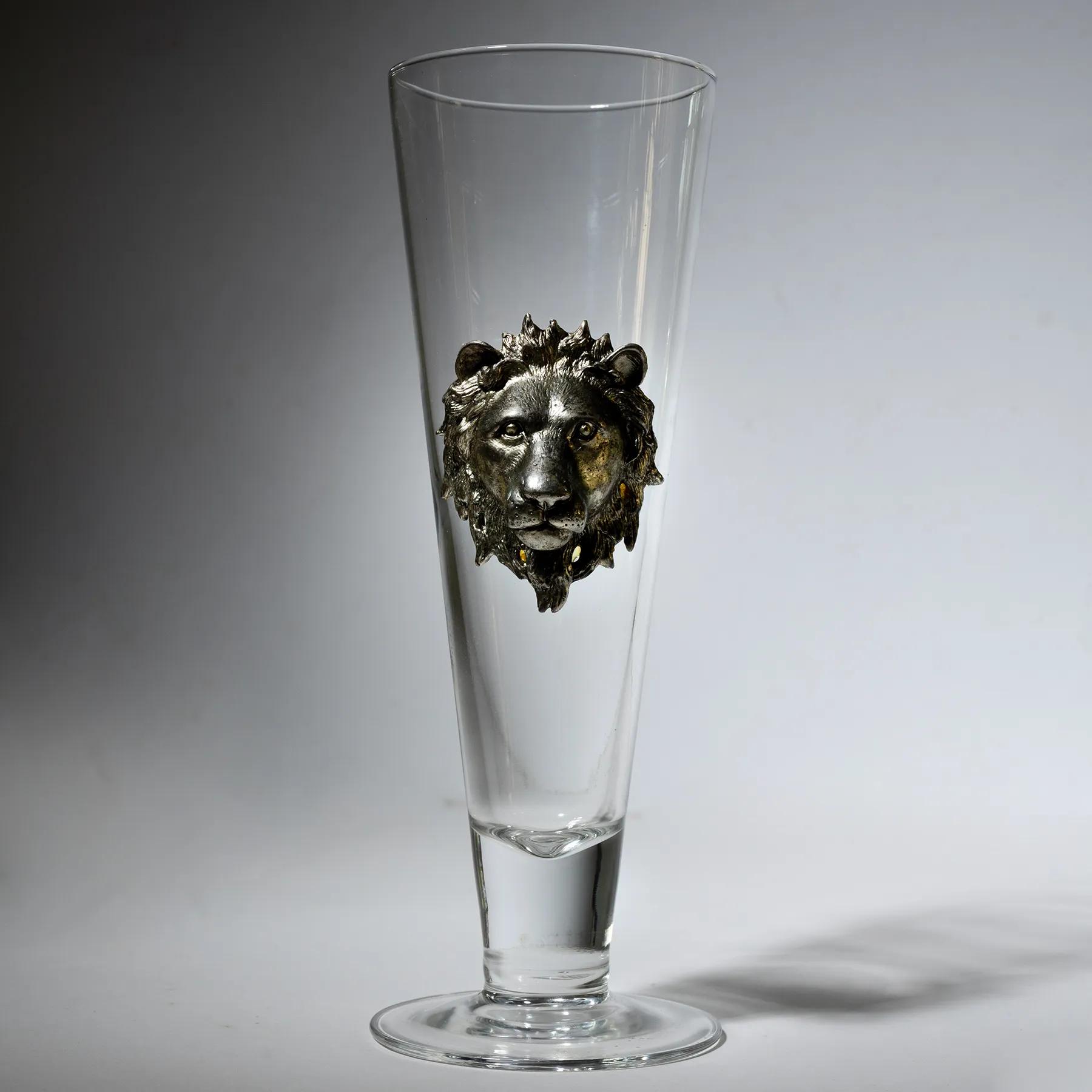 Pewter Lion Head Pilsner Glass - 9" x 3" 