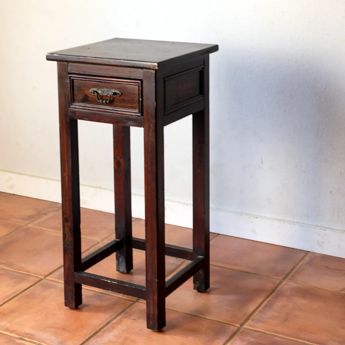 Dark Wood Tall Side Table, Vintage