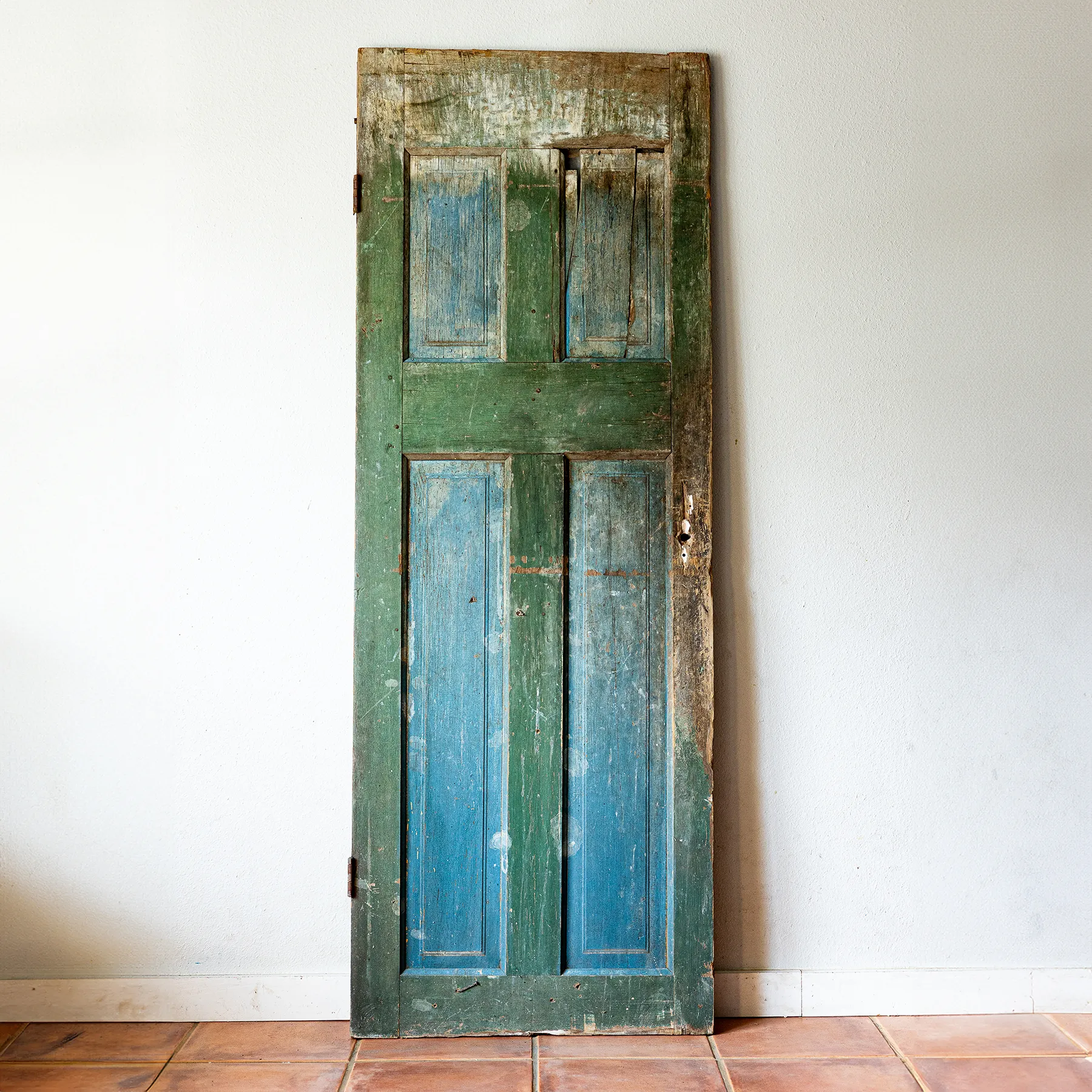 Antique 1800 Early American 4 paneled door Faded Green and Blue