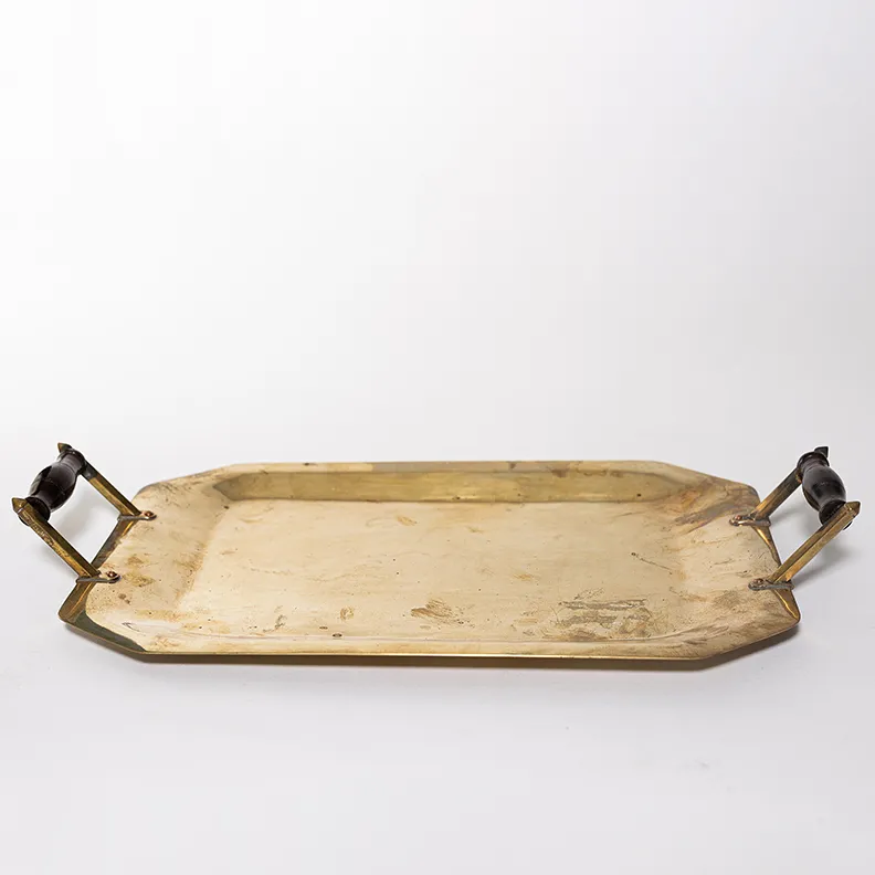 Hand Forged Brass and Wood Serving Tray - 14" x 10"