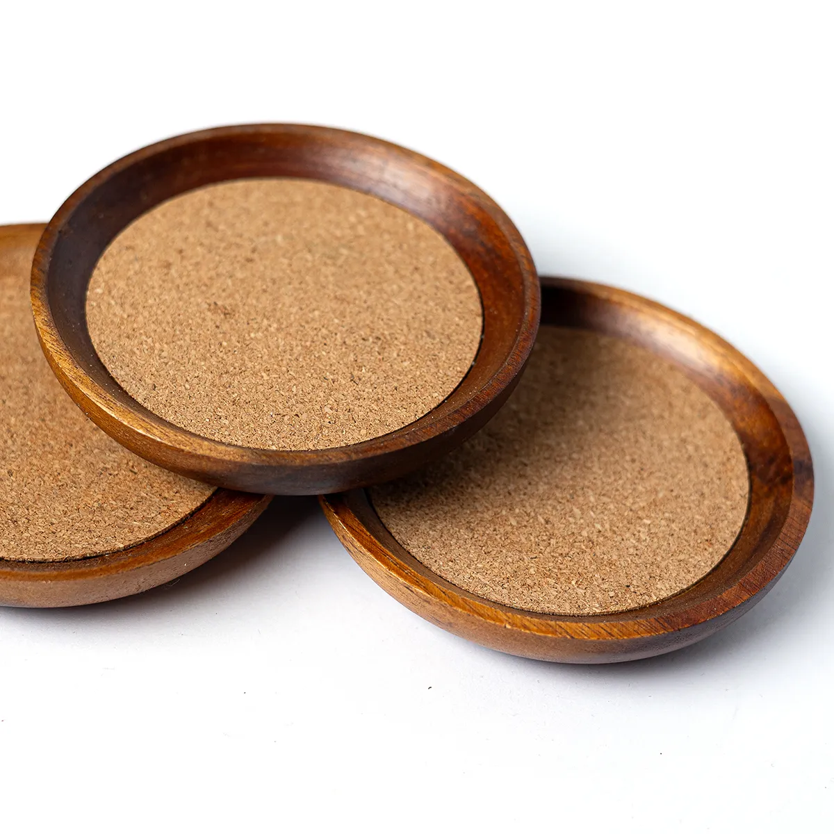 Coasters: Brown Solid Wood Coasters with Cork Interior