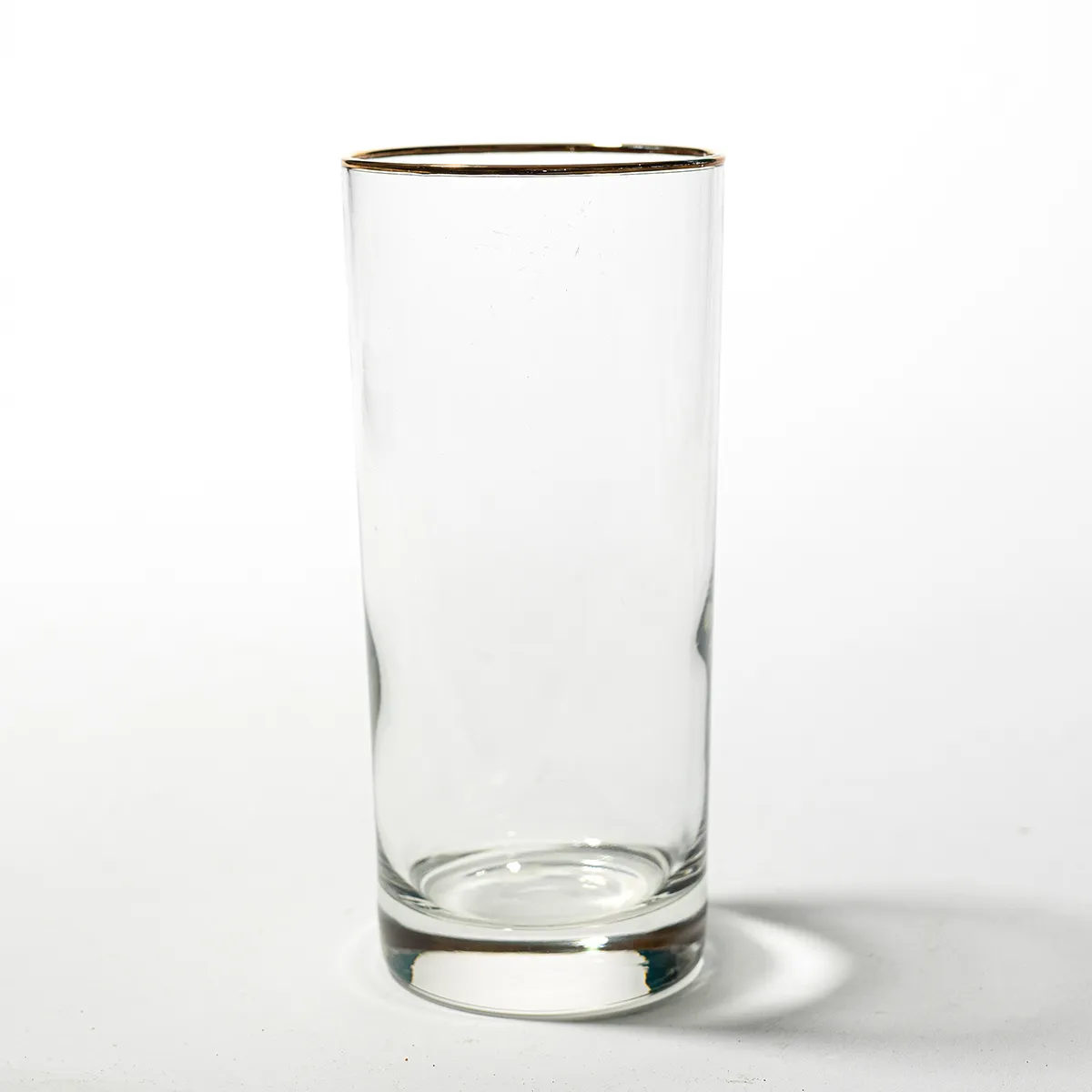 Tall Clear Smooth Tumbler with Gold Rim, Water Glass, Drinking Glass, Highball