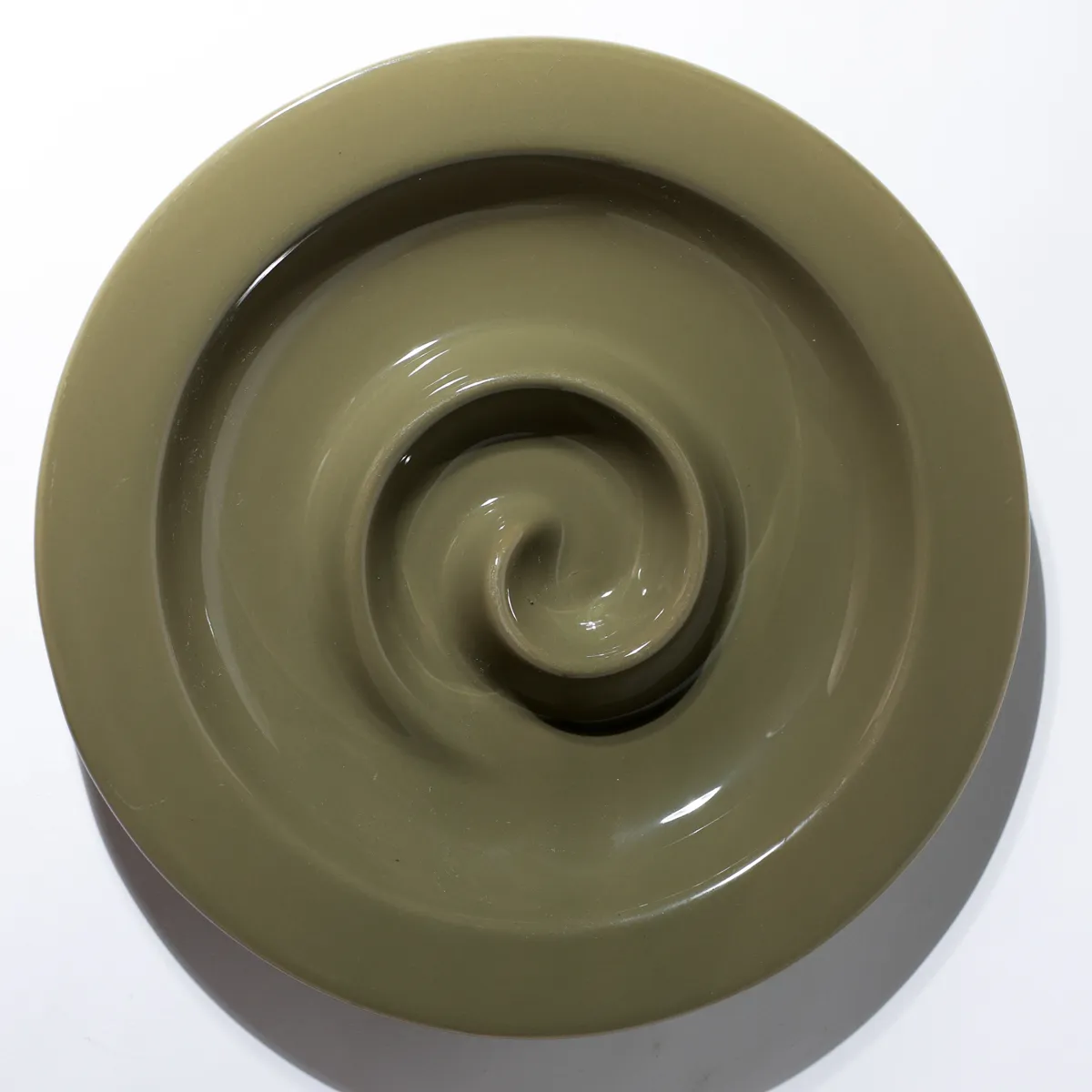 Vintage Olive Green Ceramic Chip Dip Platter