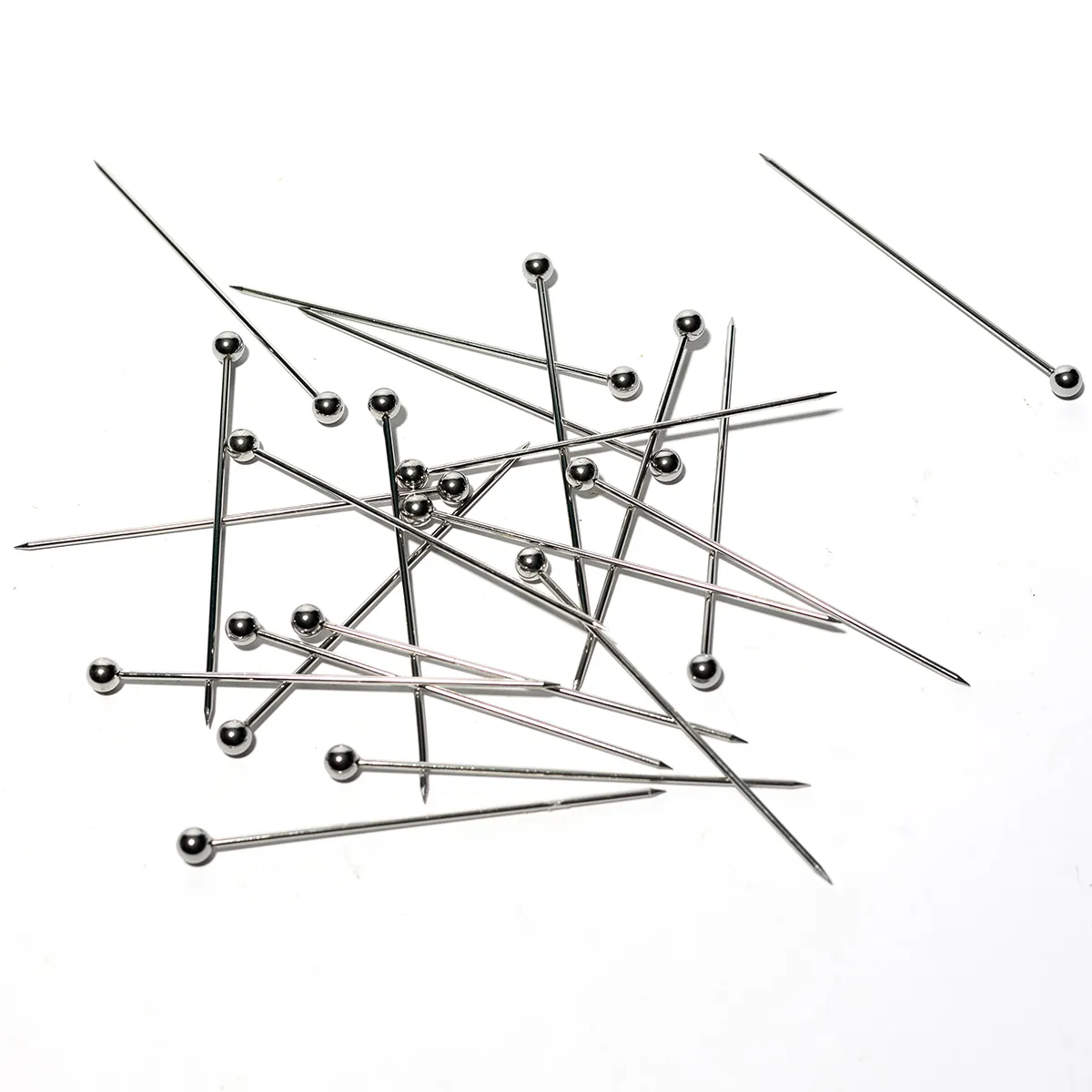 21 silver bar tool toothpicks with a ball at one end