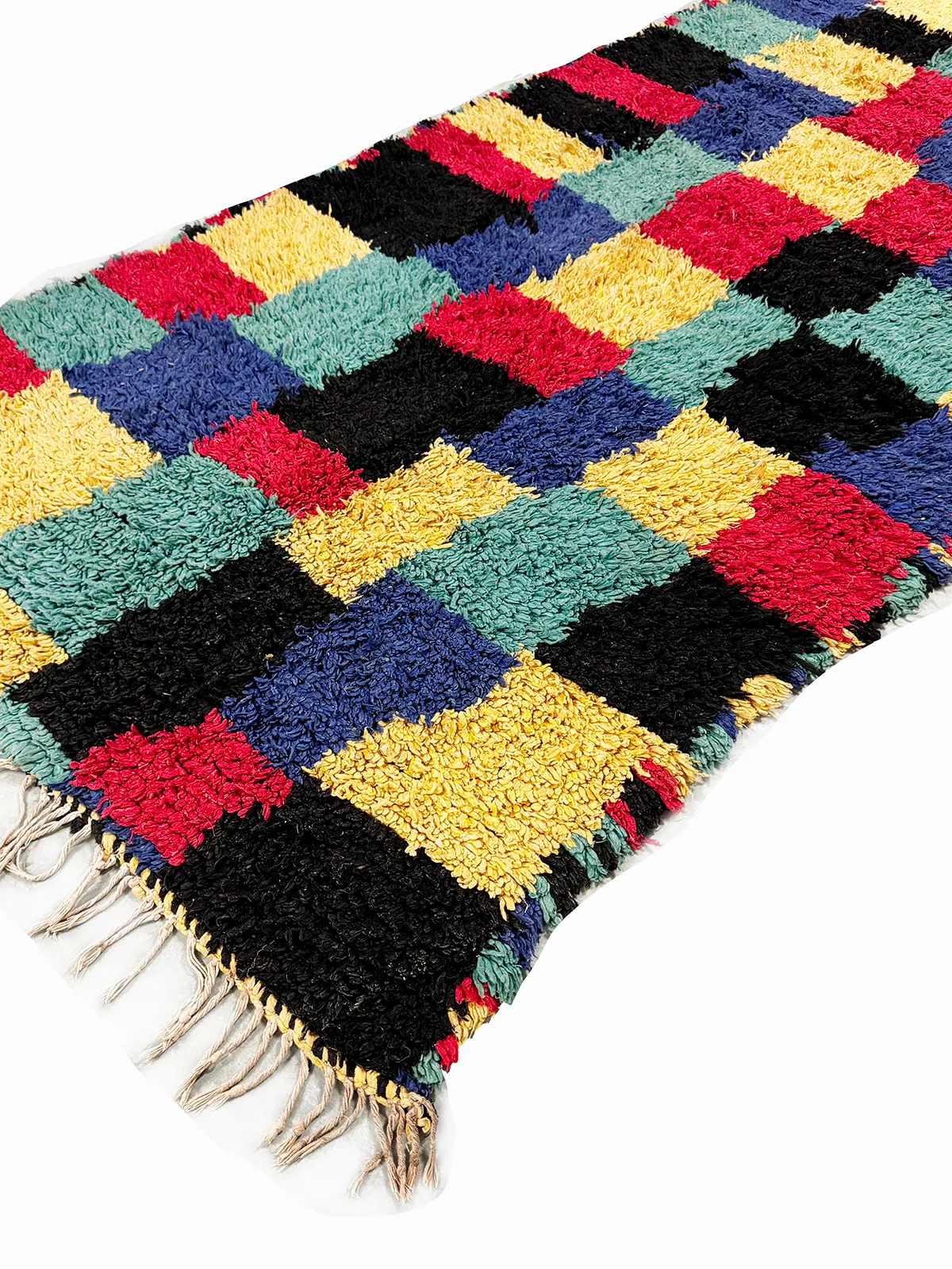 Handwoven Checkered Rug Multicolor Fringe Bohemian  Colorful Moroccan 