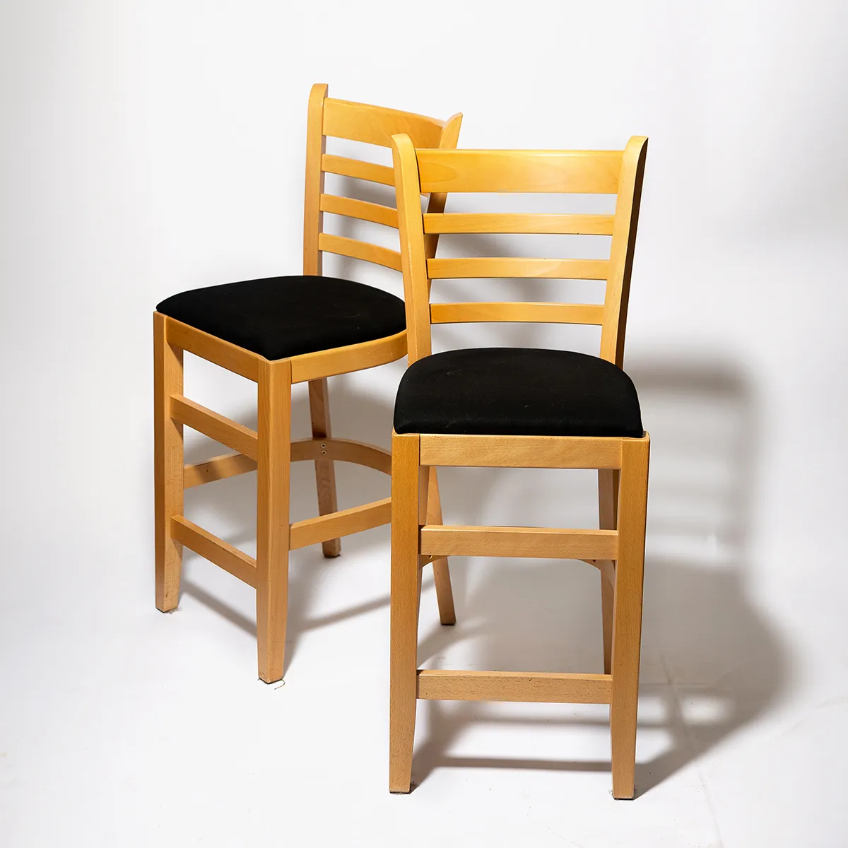 Beige Bar Stools with Black fabric cushions - 15.5" x 17" x 39.5"