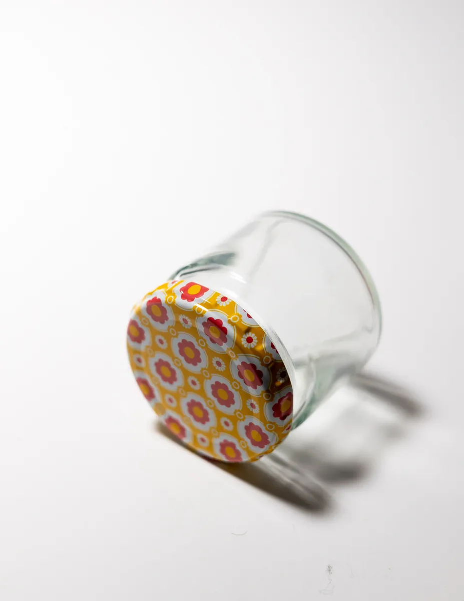 Small Jar with Lid orange with Pink Flowers