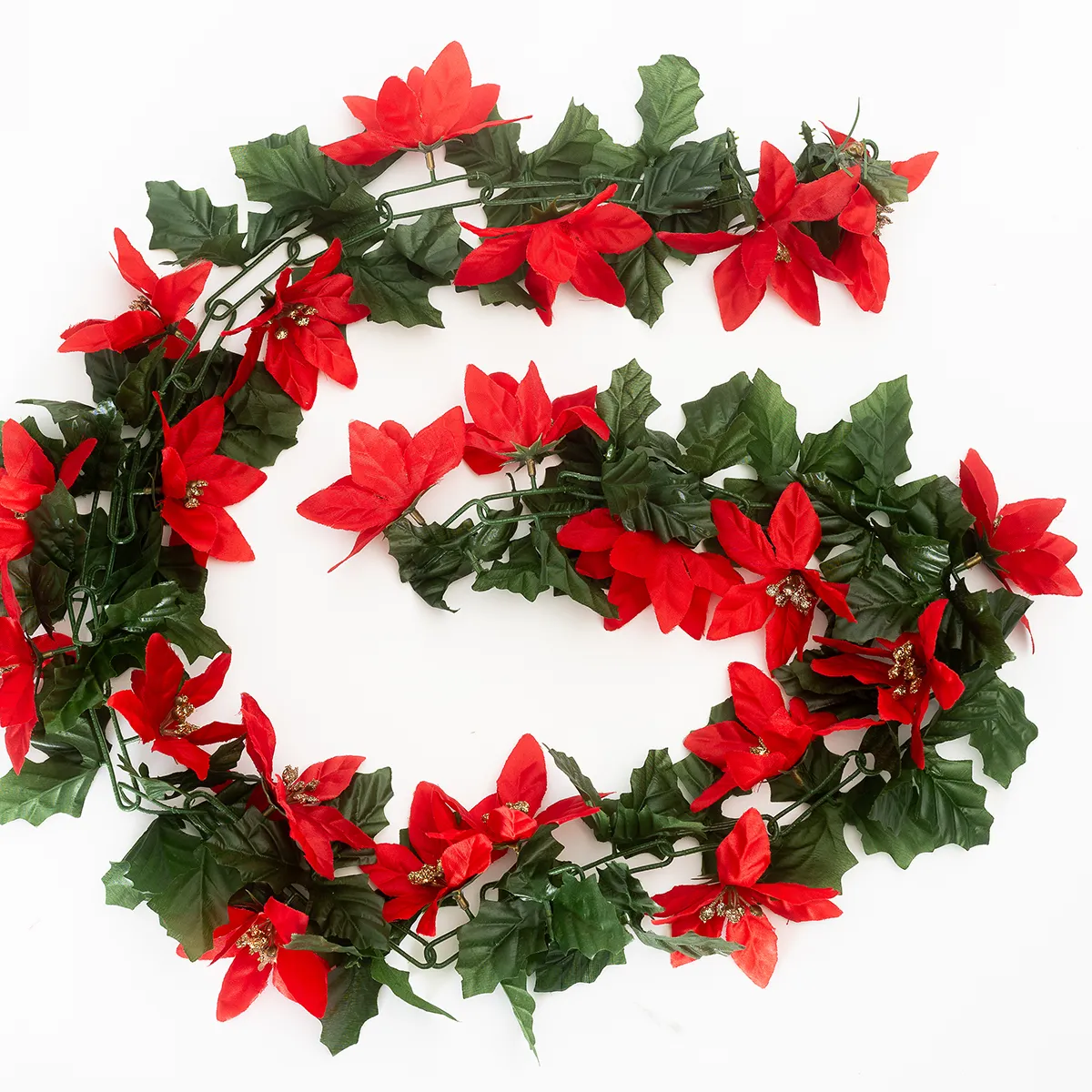 Poinsettia Flower and greenery garland - 5.5'
