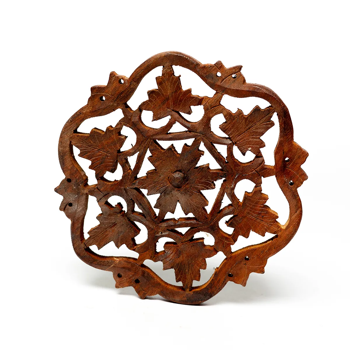 Hand Carved Wooden Trivet Vintage Boho Style Made in I dia Leaf and Start Design