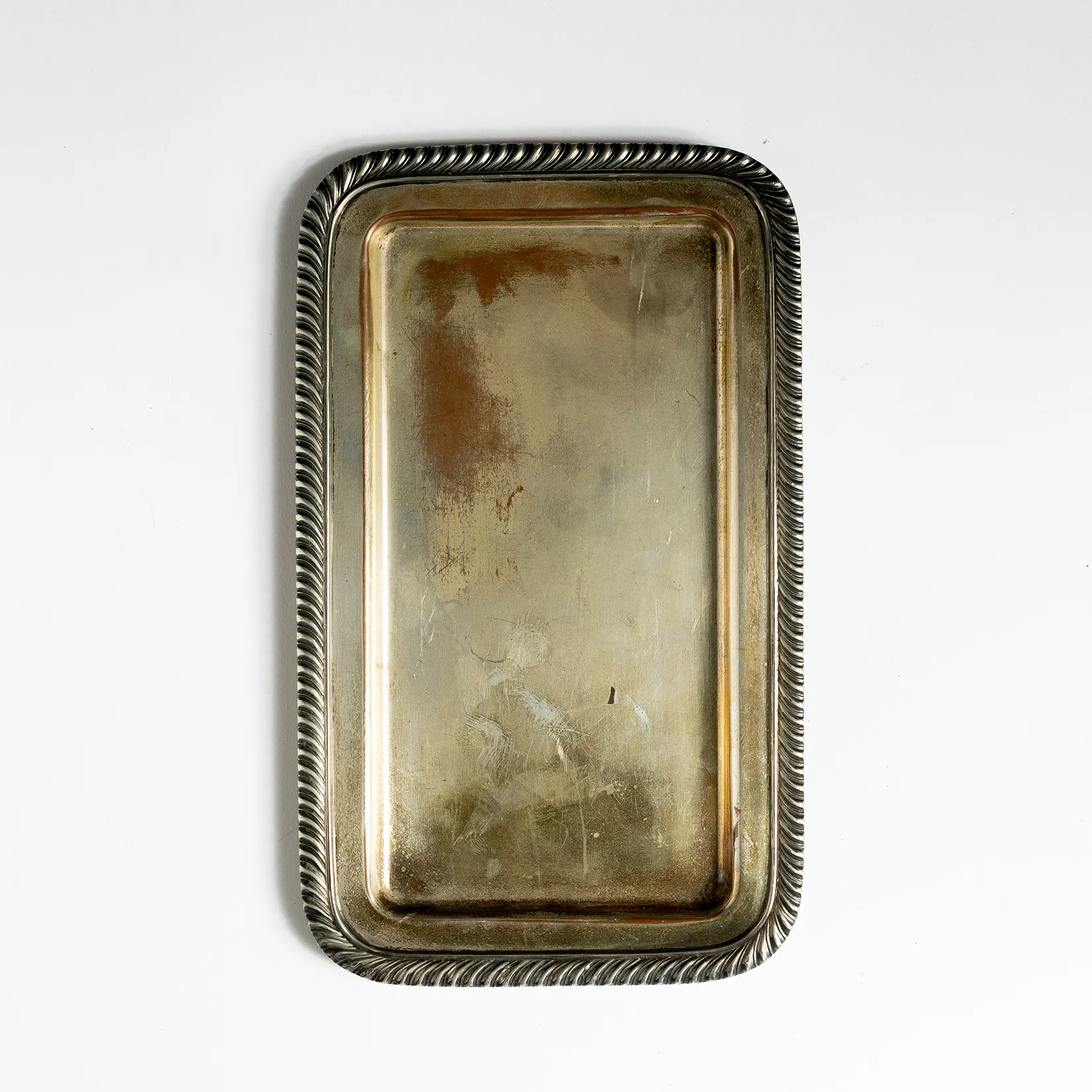 Rectangular Silver Dish with Detailed Rounded Edge - 9.5" x 5.75" 