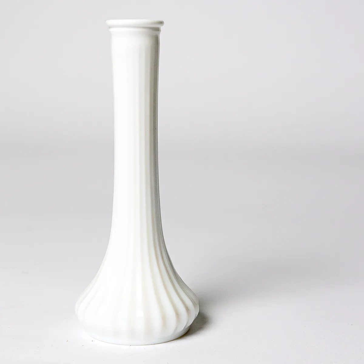 Housewares Vase: Hoosier Milk Glass Flower Vase Ribbed Design Vintage - 9" x 3.75"