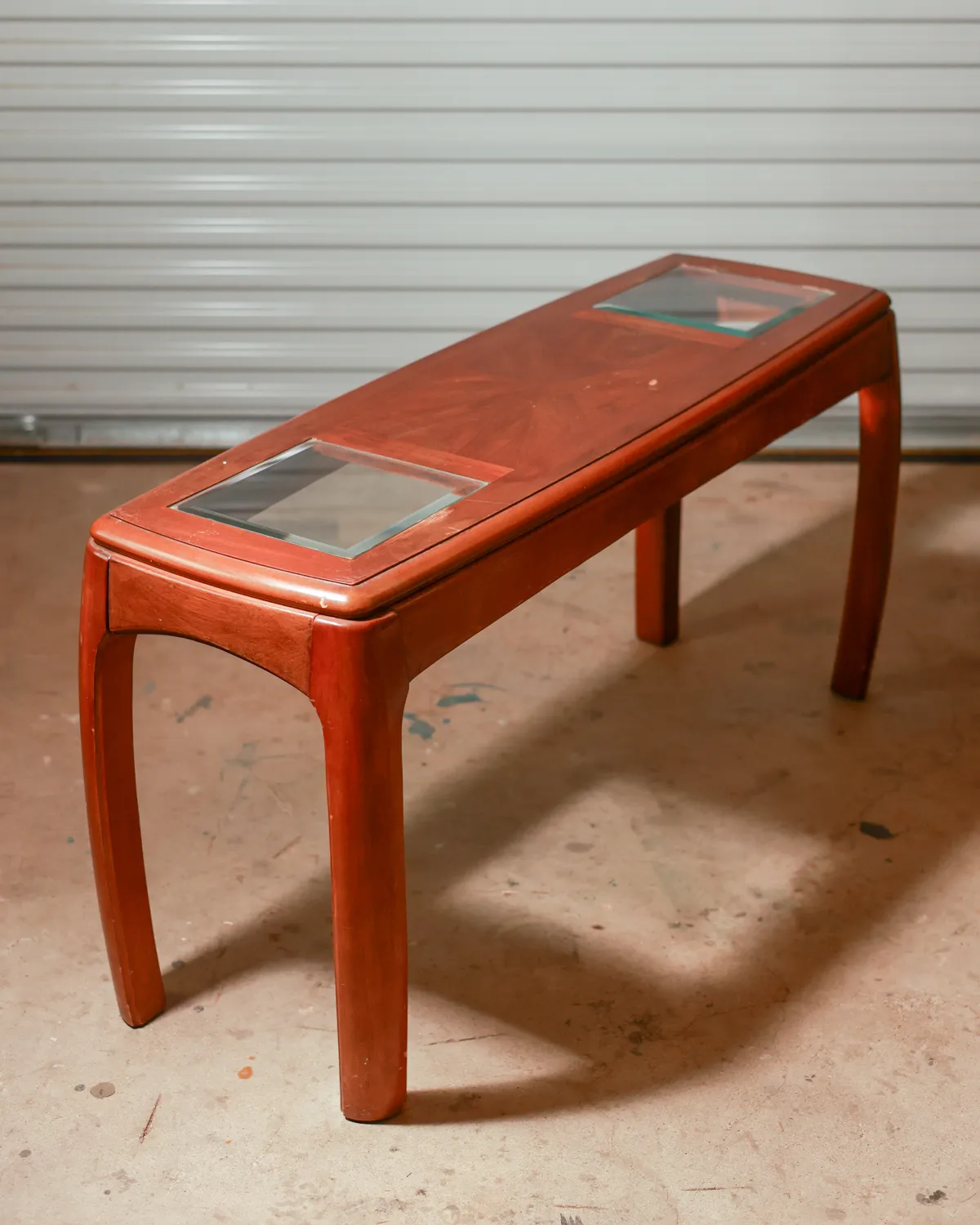 Red Lacquer Chinese Console Table Glass Inlay