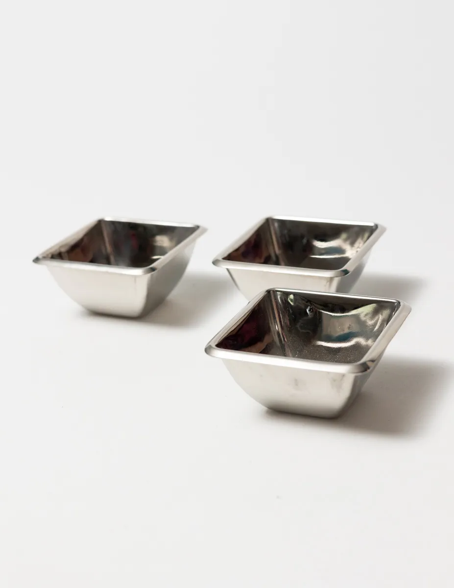 Square Silver Monkey Dishes, Condiment Cup, dips, Pinch Bowl