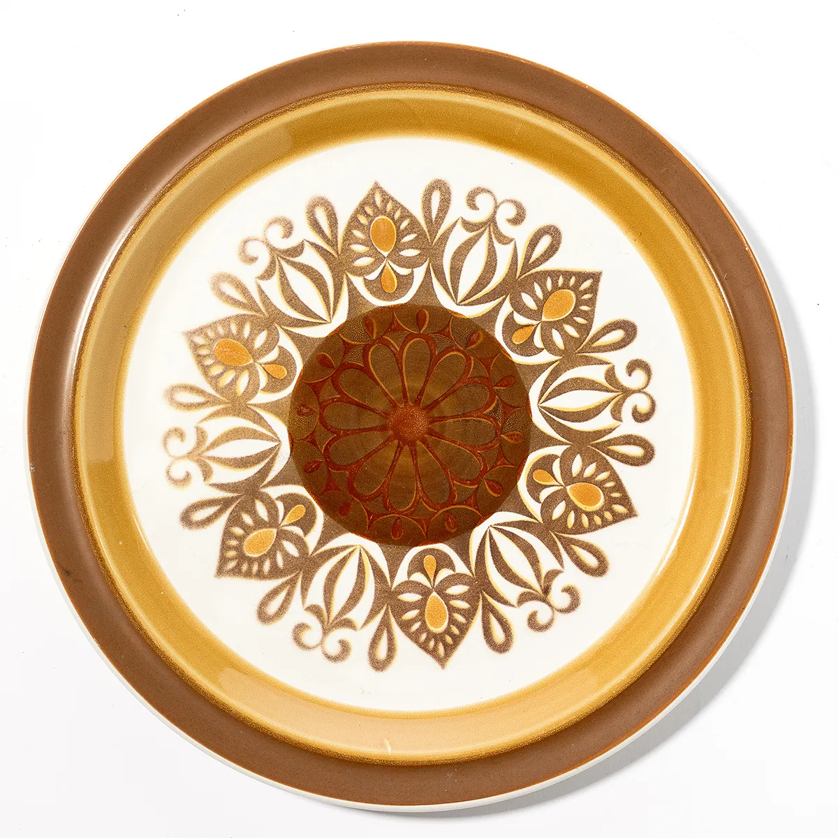 Electra Stoneware Casual Ceramic Yellow, Brown, Vintage 70s Platter, Large Plate - 12.25"