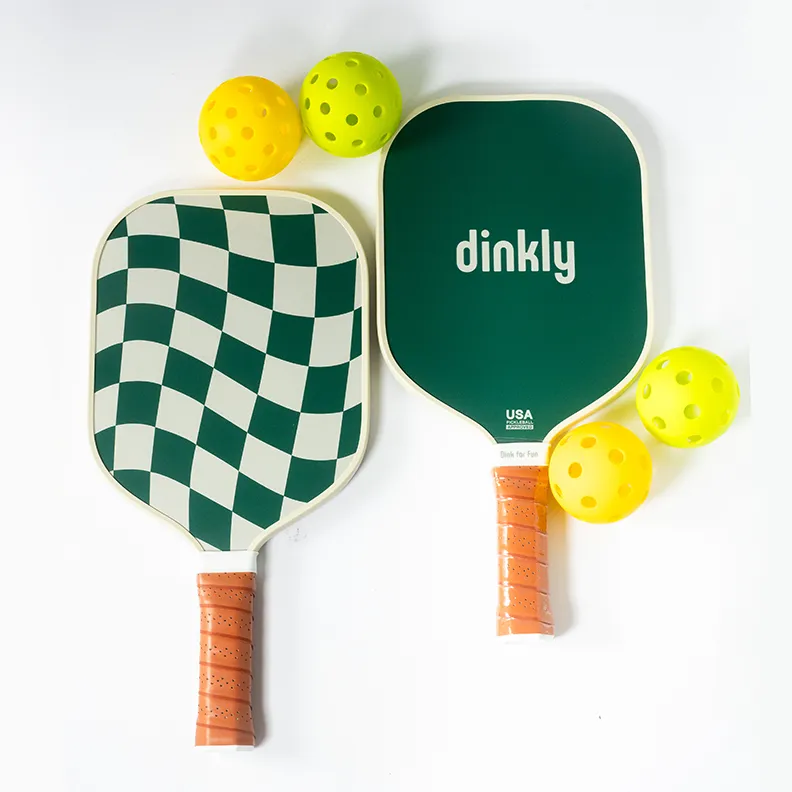 Green and White Checkered Pickleball Paddles and Balls