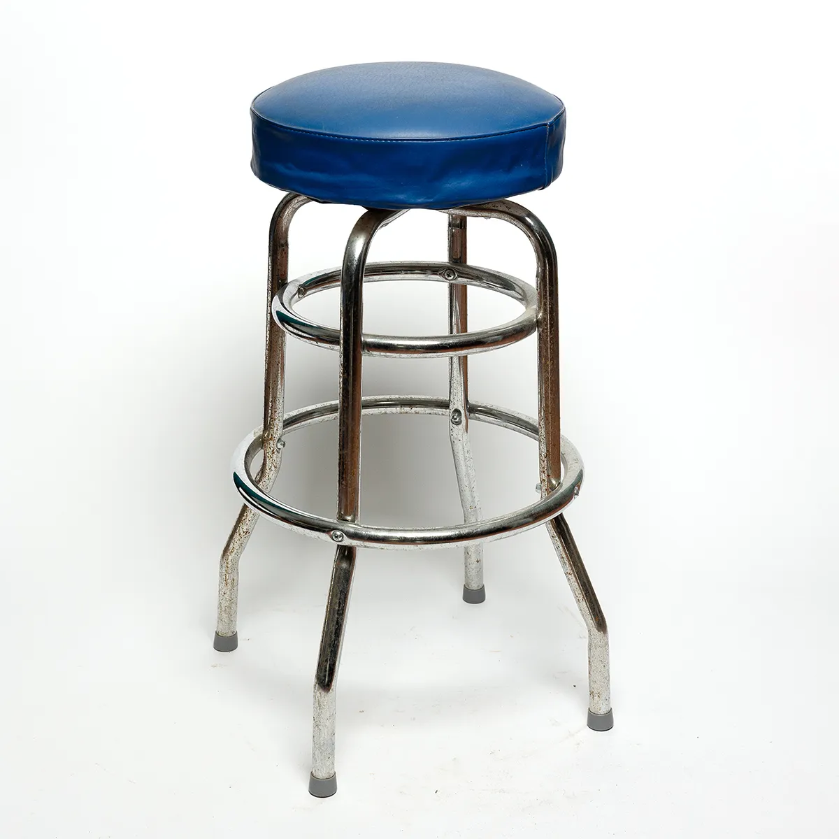 Blue Vinyl stool with chrome legs 0 Double Ring Bar Stool - 1952
