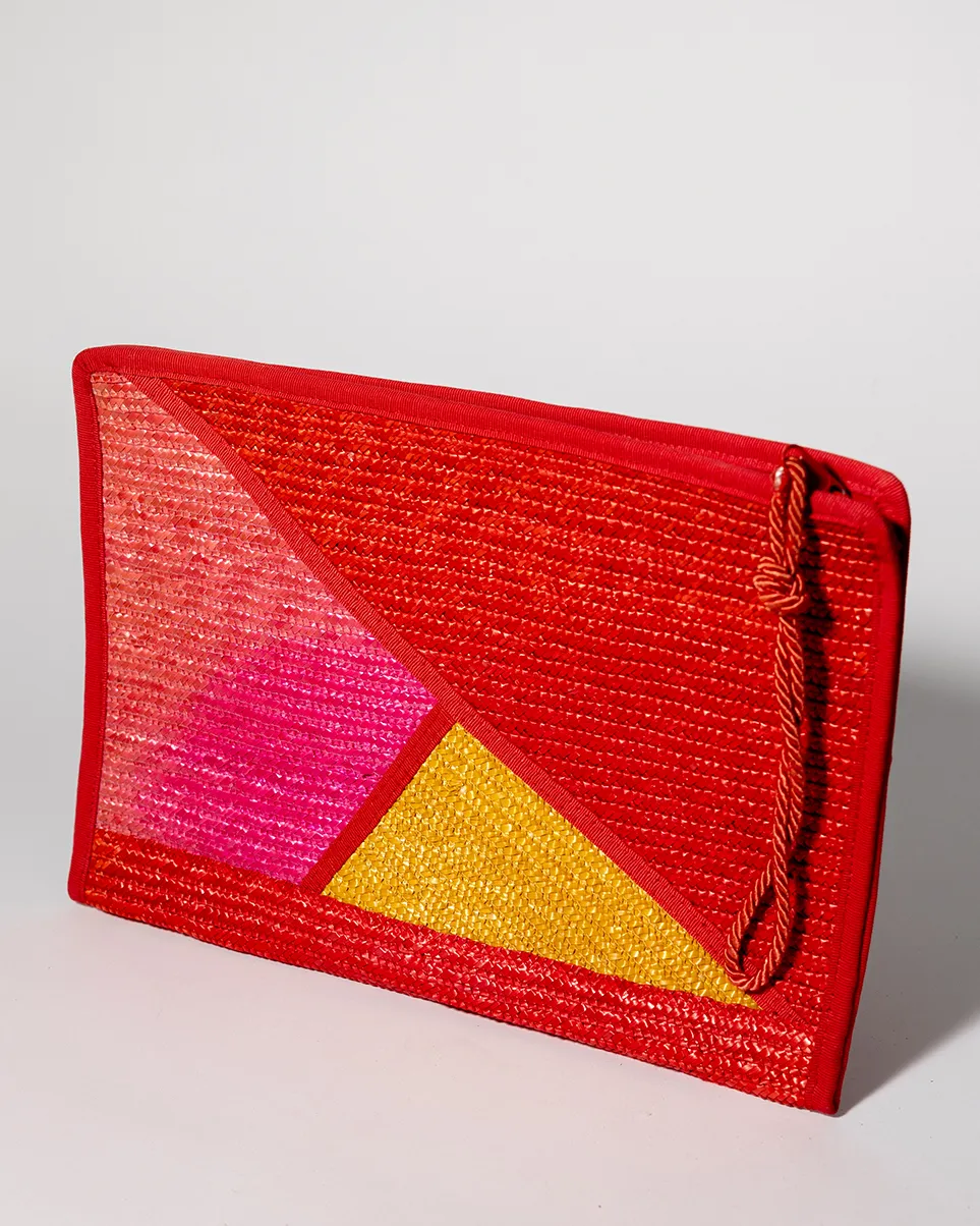 1990s Vintage Handbag Red, Pink, Yellow Wicker Liz Clairorne Clutch