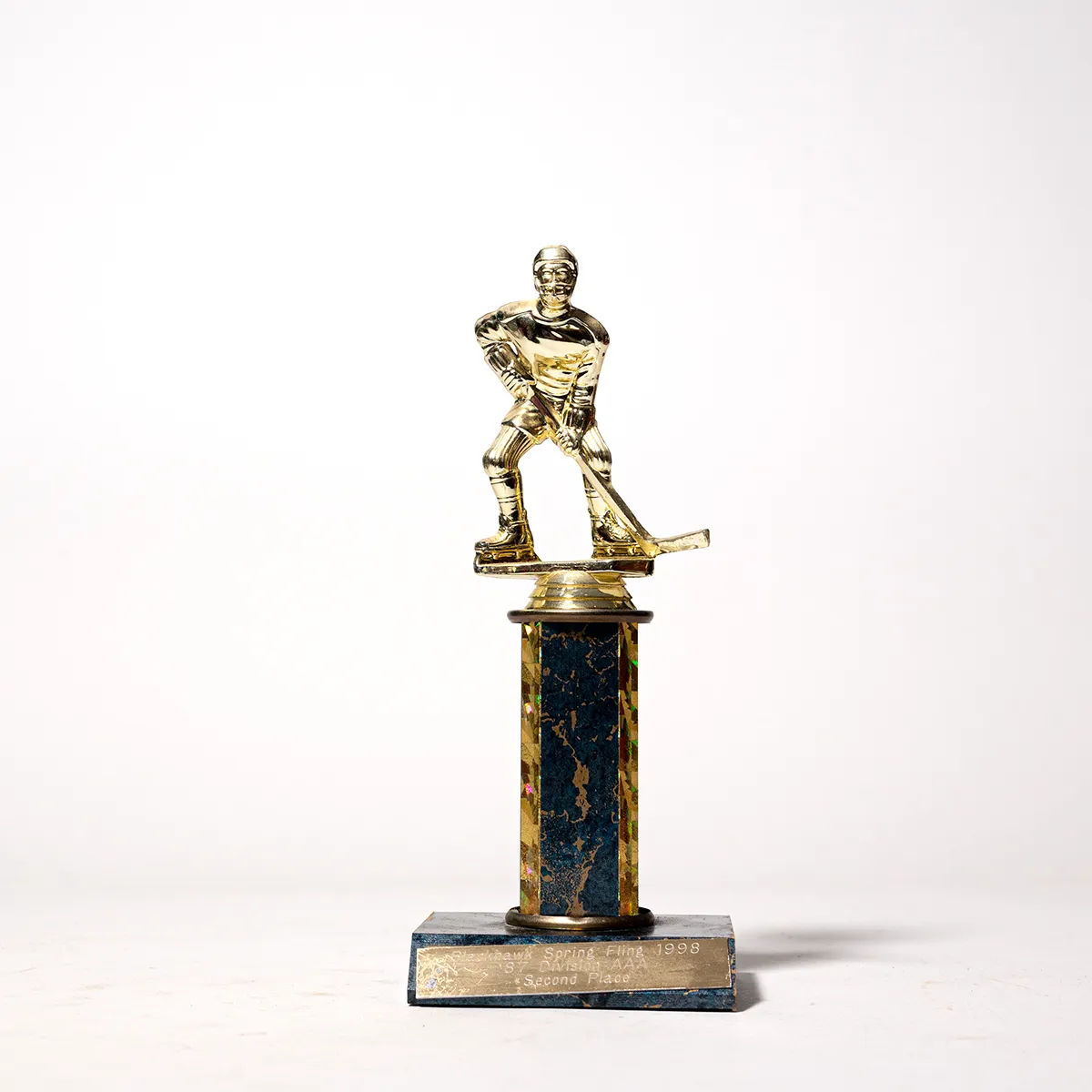 Vintage Plastic and Wood Green and Gold Hockey Trophy