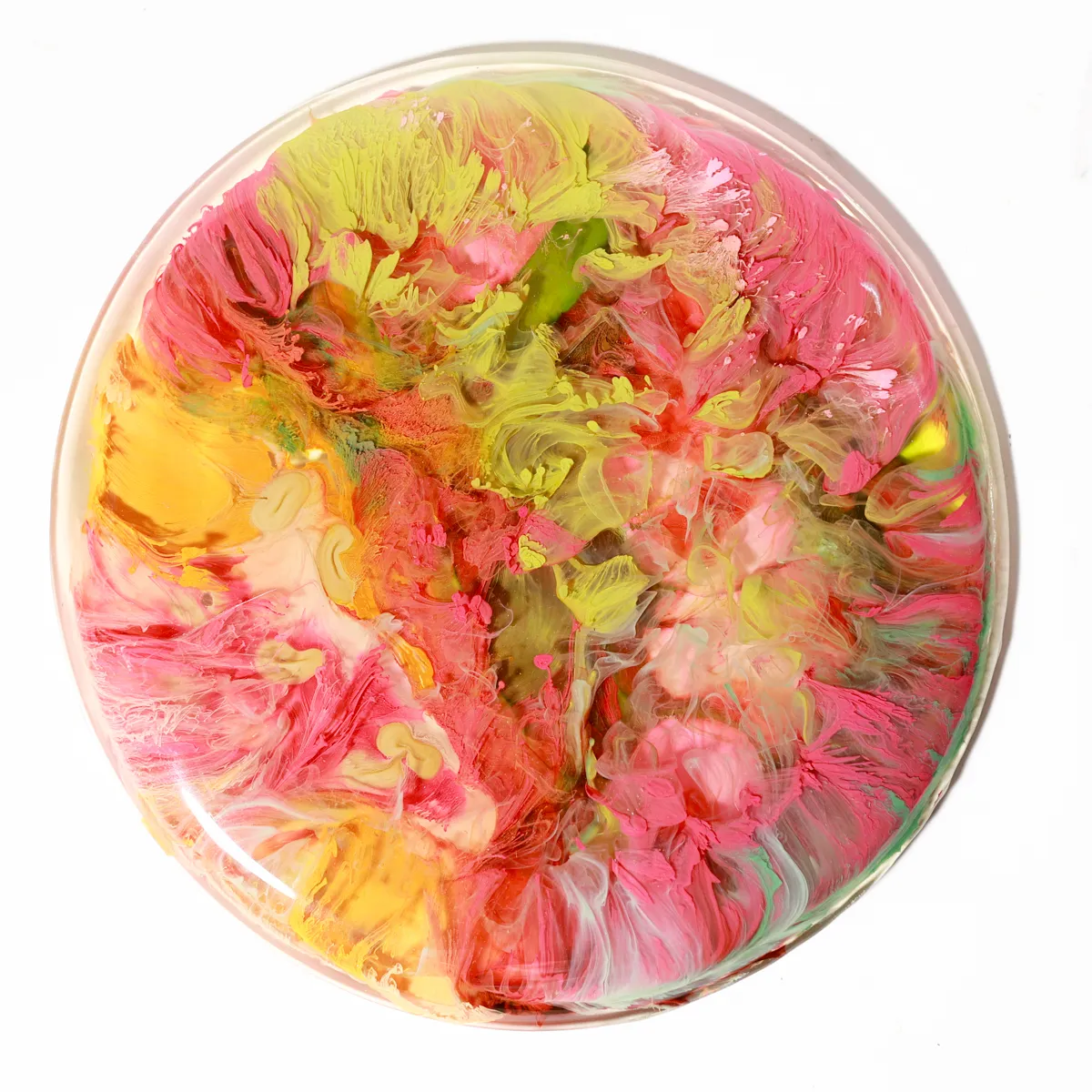 Fluid Resin Abstract Circular Wall Art Panel, Pink, Yellow