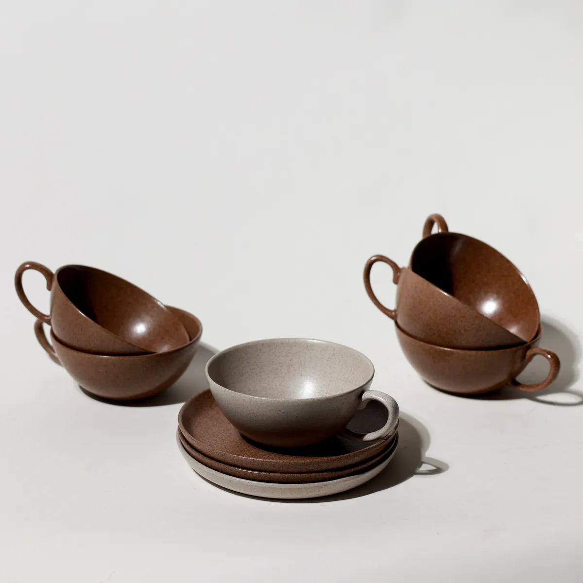 Artisan Cream Melamine Teacup Saucer Modern Minimalist Set