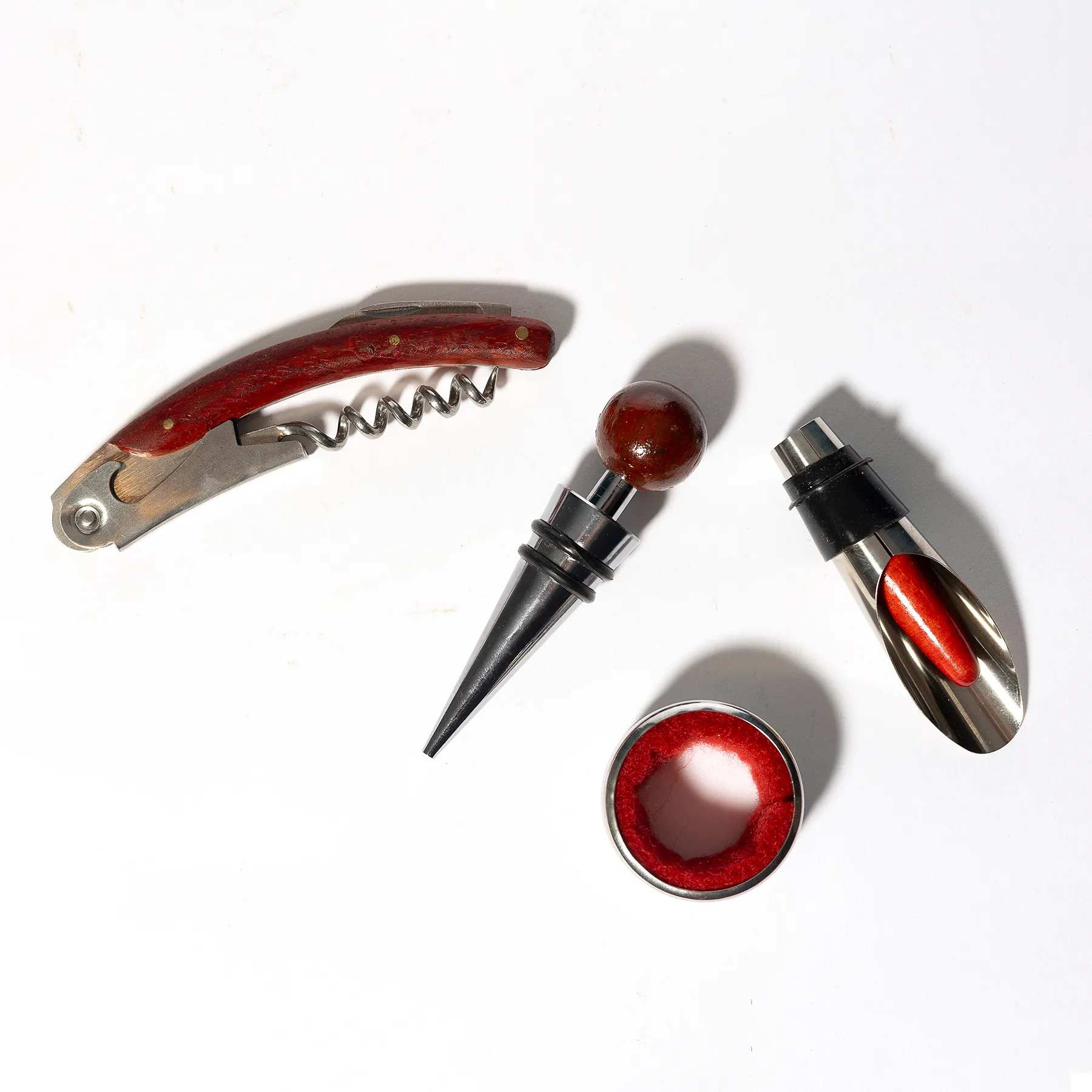 Vintage Perry Holmes Bar Tool Set Wooden Cork Screw, Wine Stopper - 4.5" cork screw