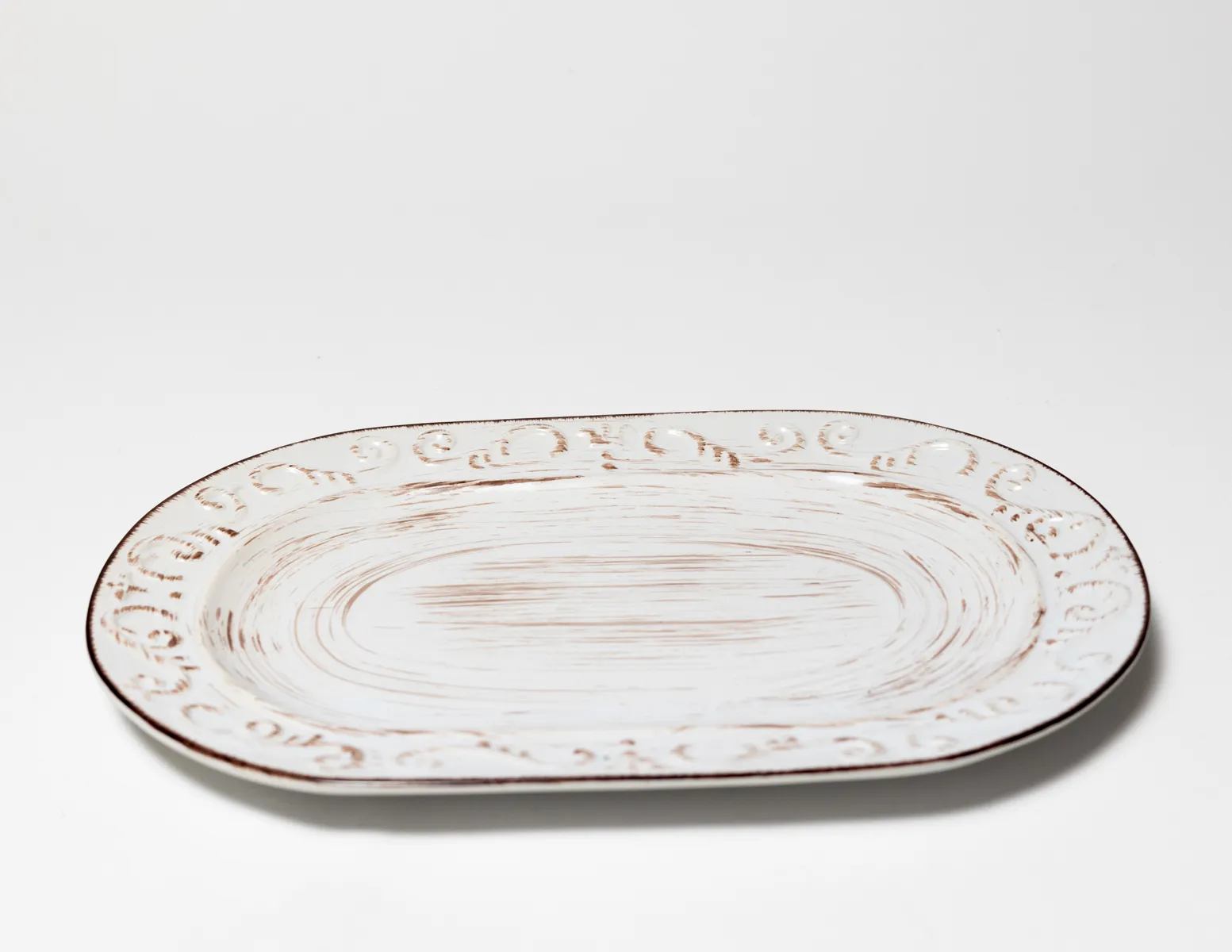White Oval Ceramic Platter looks distressed