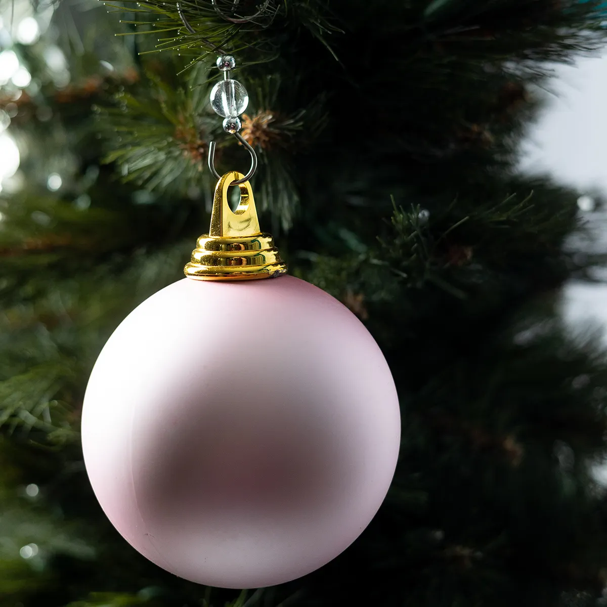 Matte Plastic Pink Christmas Tree Bulb with Gold Hook